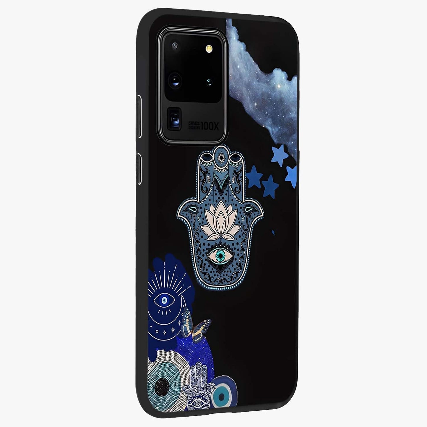 Mystic Hand Aura Glass Case upright view showcasing symbolic hand artwork with mystical energy theme.