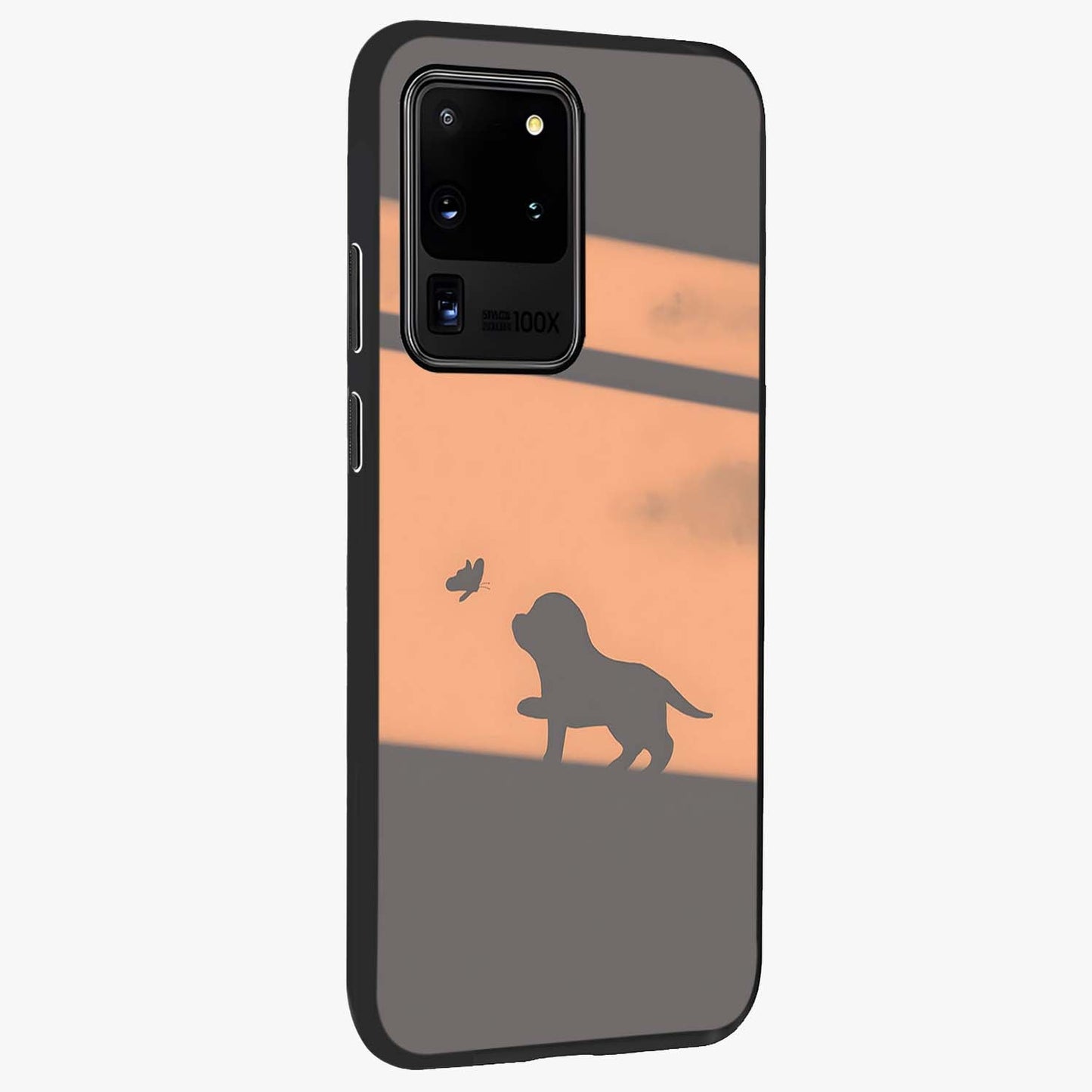 Puppy Shadow Art Glass Case upright view showcasing charming puppy artwork with creative silhouette theme.