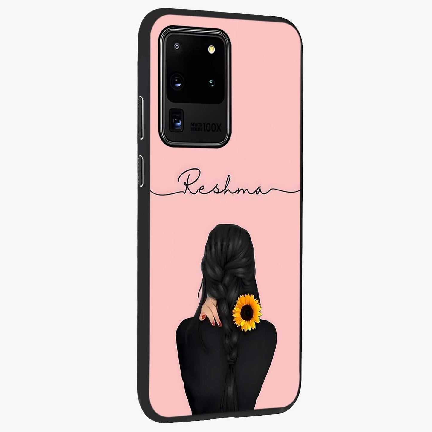 Sunflower Braid Beauty With Custom Name Glass Case upright view showcasing bright sunflower artwork with personalized floral aesthetic.