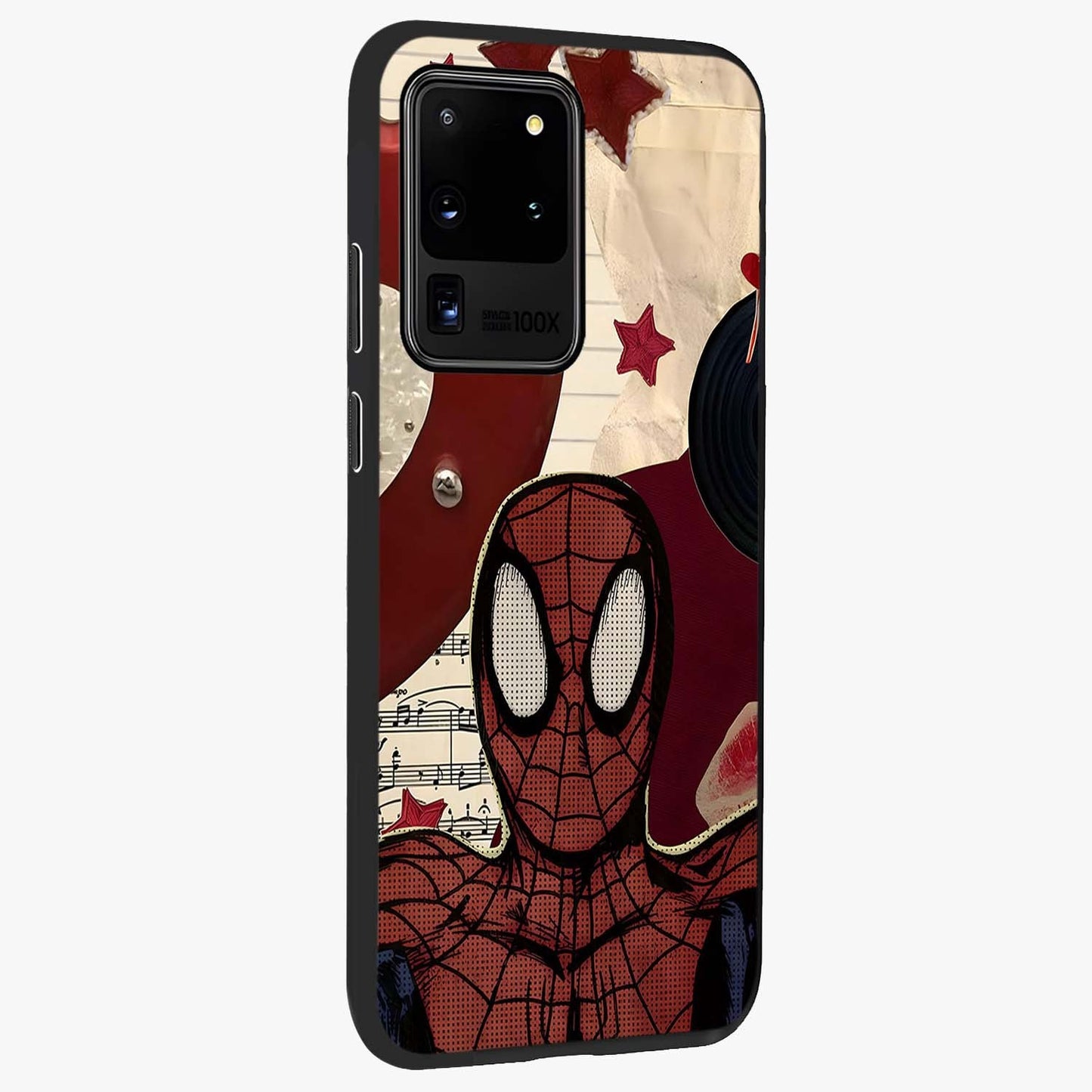 Web Warrior Vibes Glass Case upright view showcasing energetic superhero artwork with bold action theme.