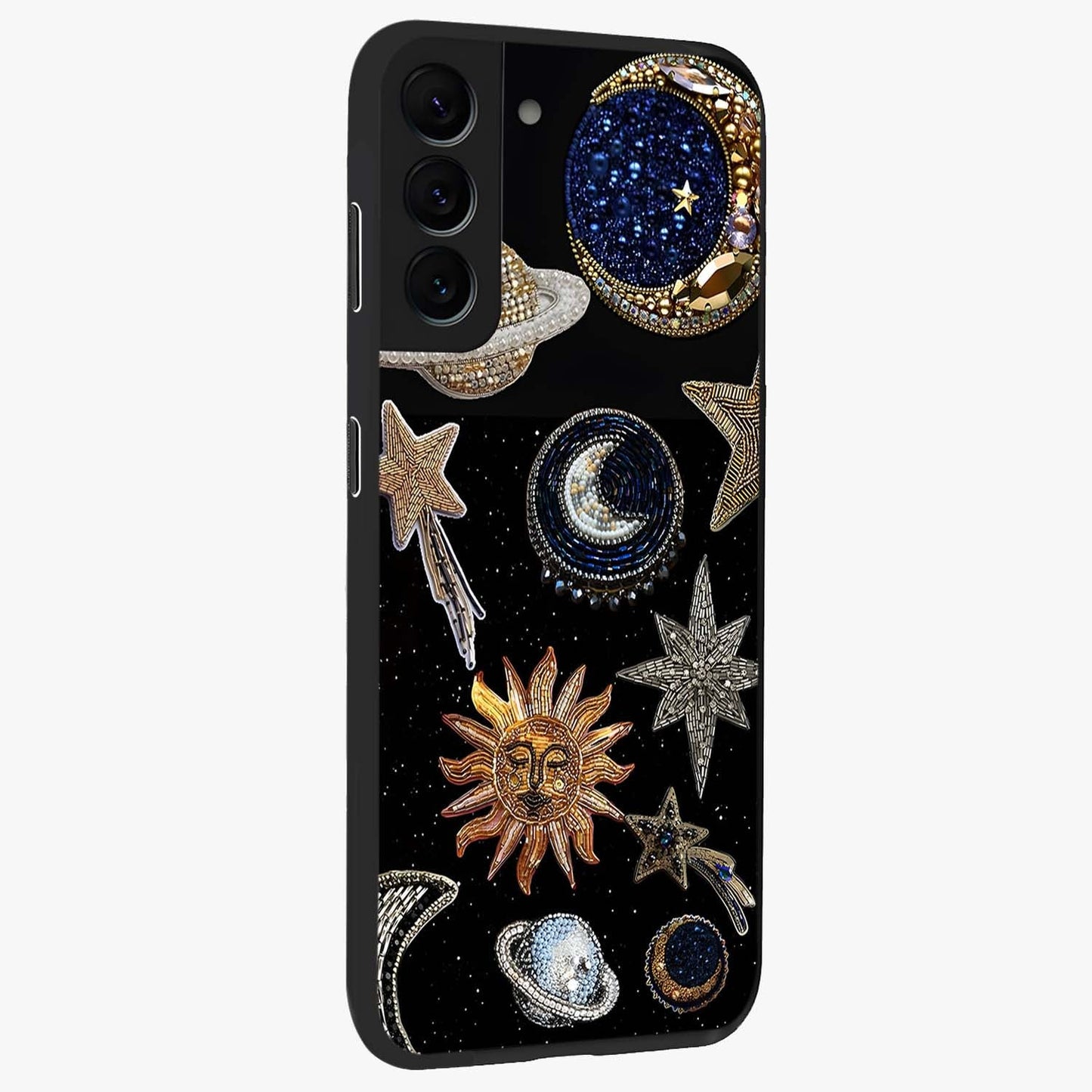 Celestial Gem Constellations Glass Case upright view showcasing cosmic constellation artwork with celestial aesthetic style.