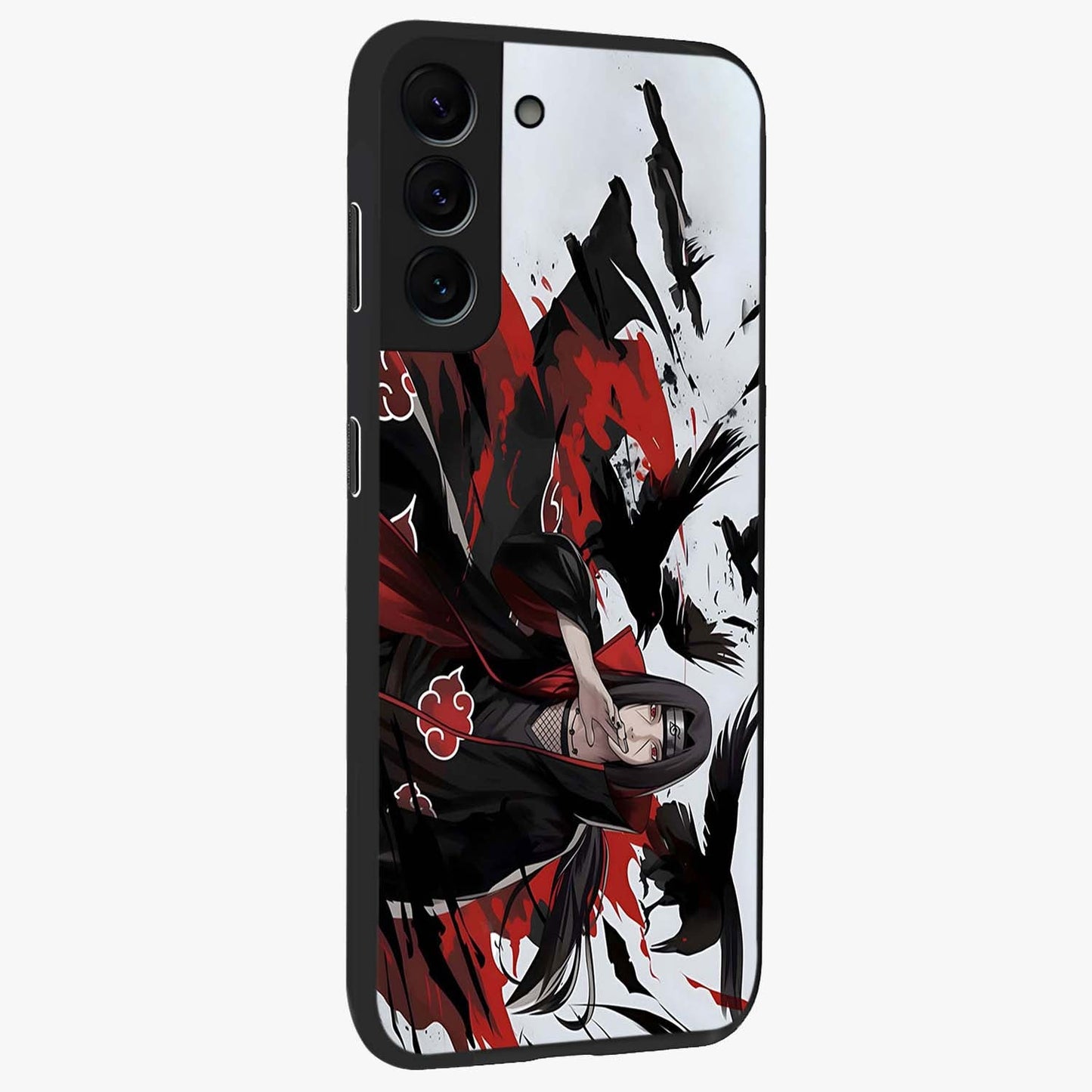Crimson Crow Illusion Glass Case upright view showcasing striking crow illusion artwork with intense crimson theme.