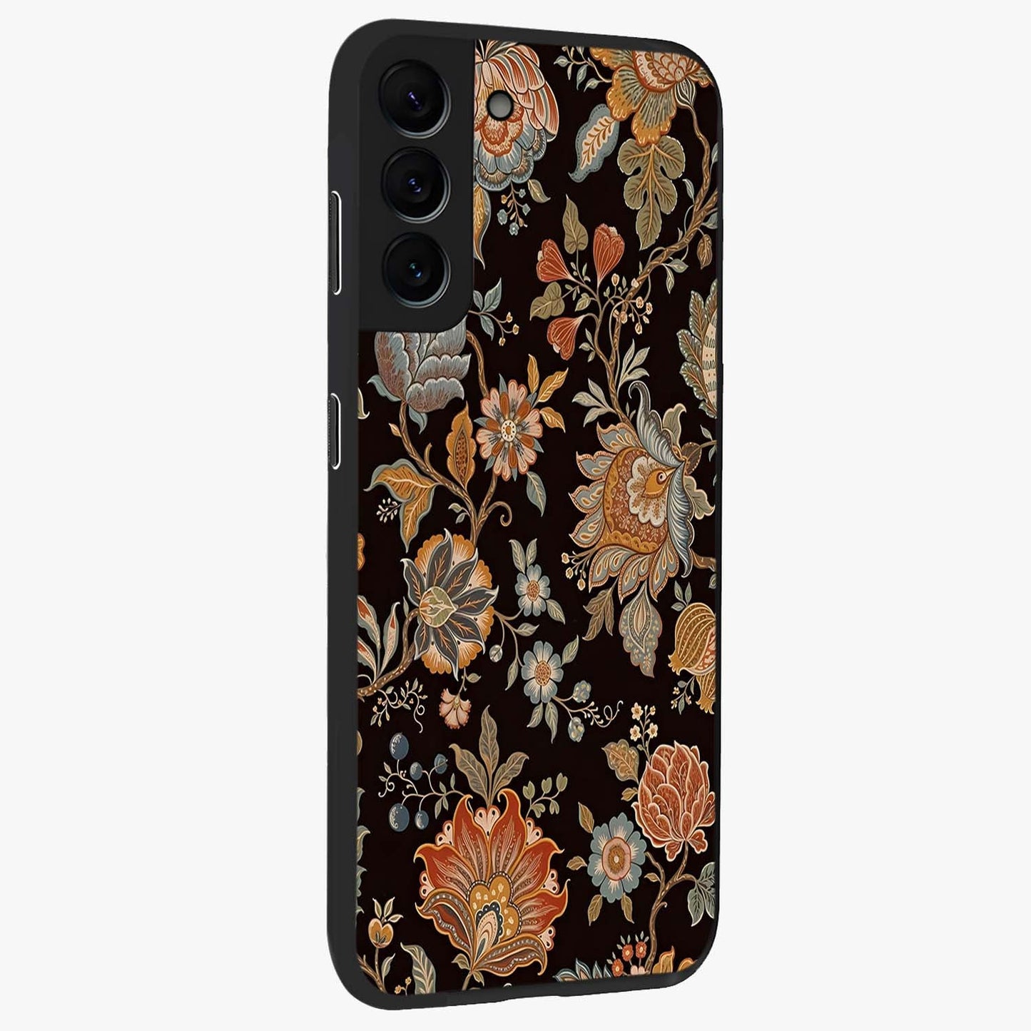 Vintage Floral Dream Glass Case upright view showcasing delicate floral artwork with timeless vintage theme.