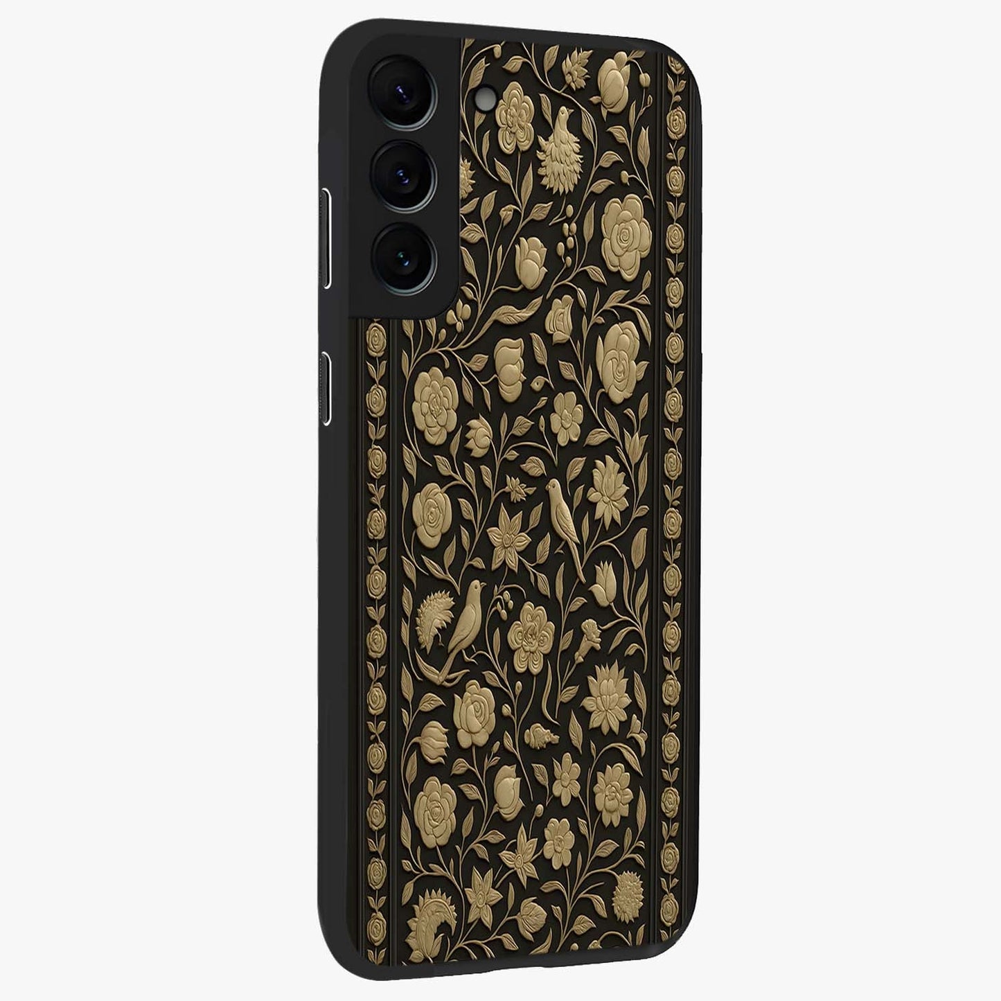 Golden Evil Eye Mandala Glass Case upright view showcasing decorative evil eye mandala artwork with spiritual aesthetic style.