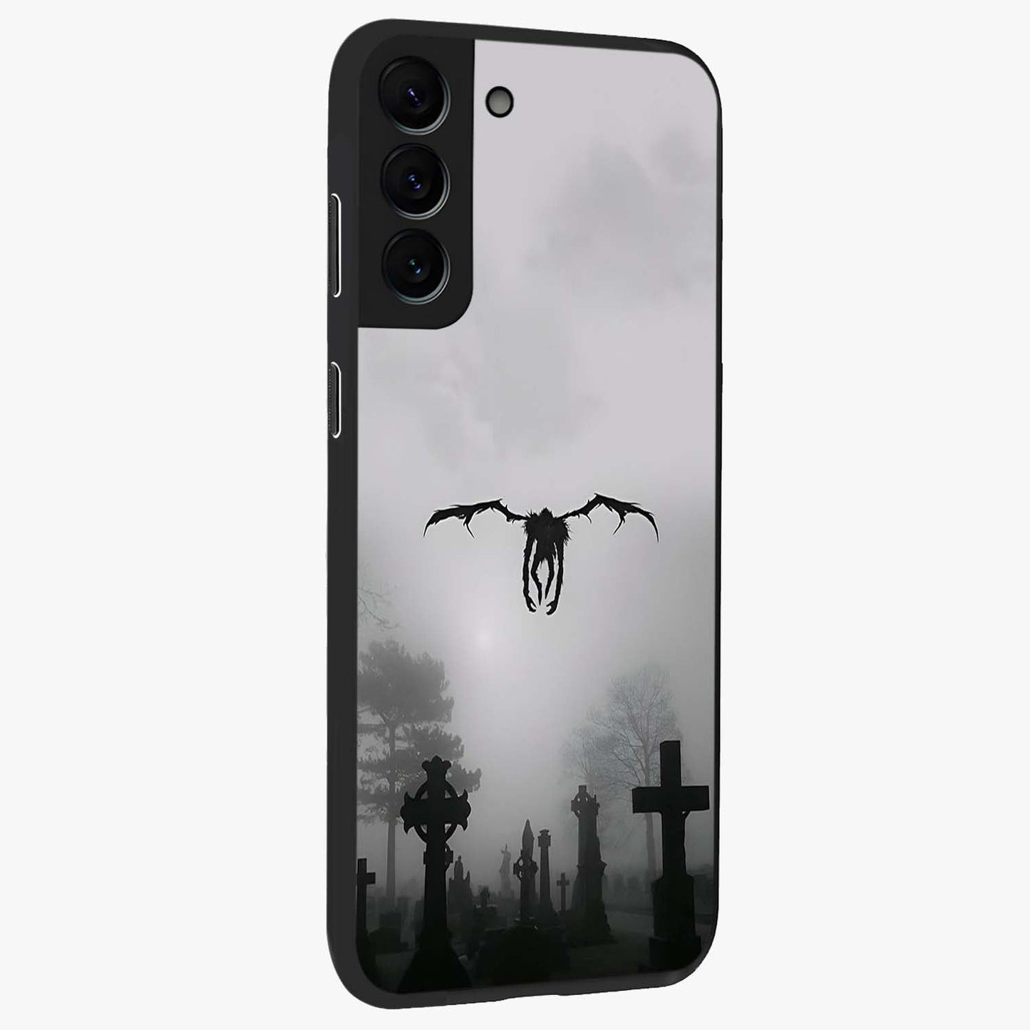 Graveyard Shadow Descent Glass Case upright view showcasing haunting graveyard artwork with dramatic dark theme.