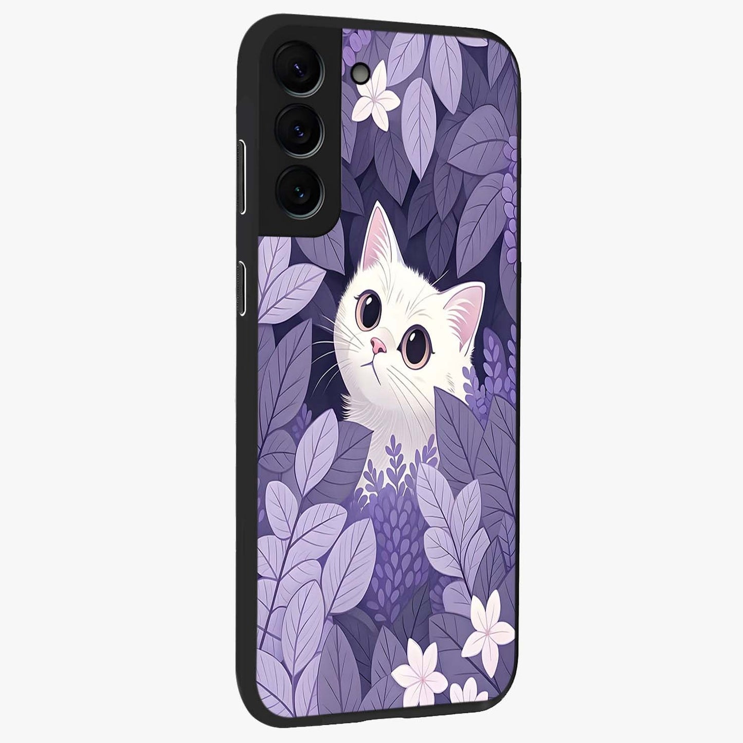 Lilac Hide Peek Cat Glass Case upright view showcasing charming cat artwork with adorable peek theme.