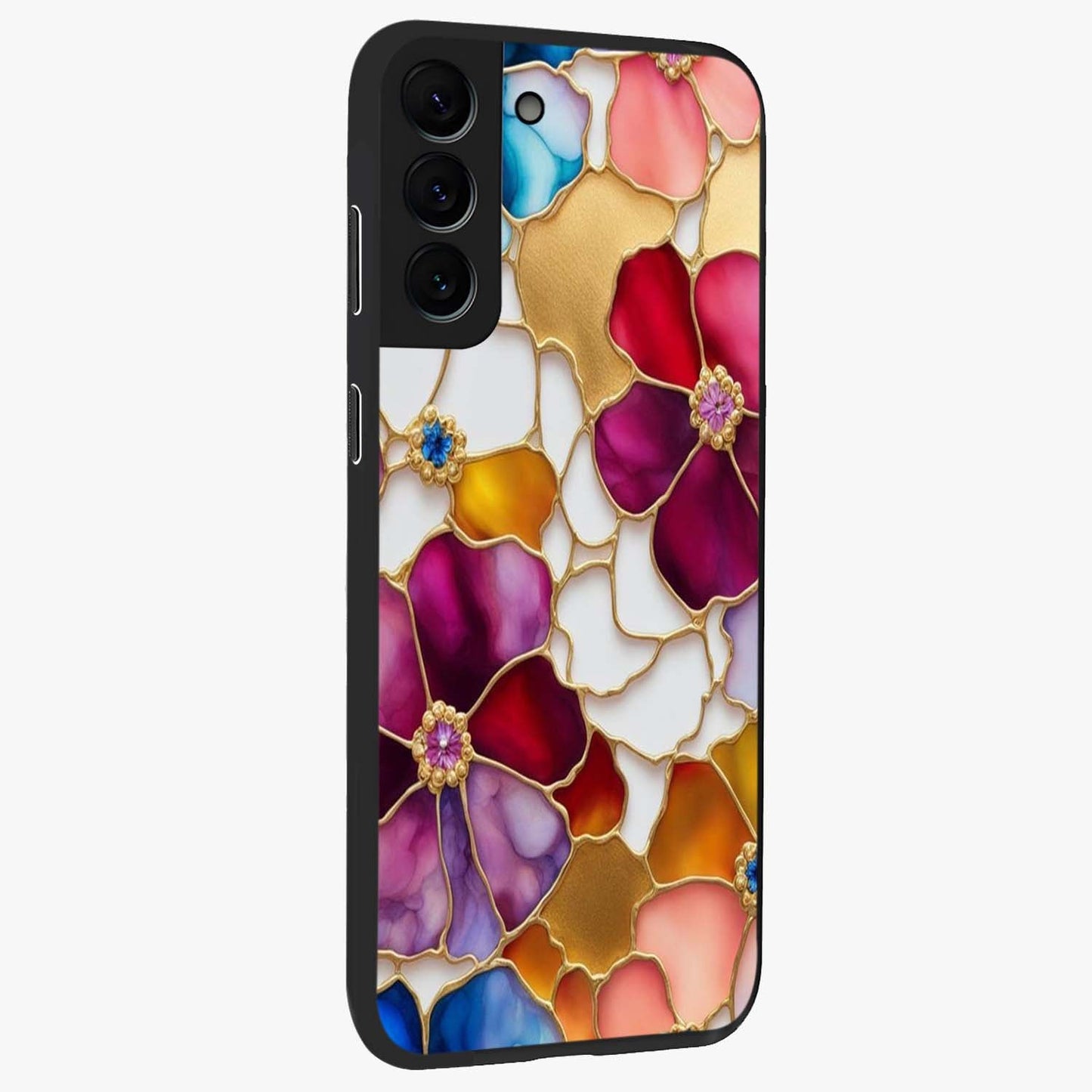 Marble Flower Pattern Glass Case upright view showcasing decorative marble flower artwork with refined style.