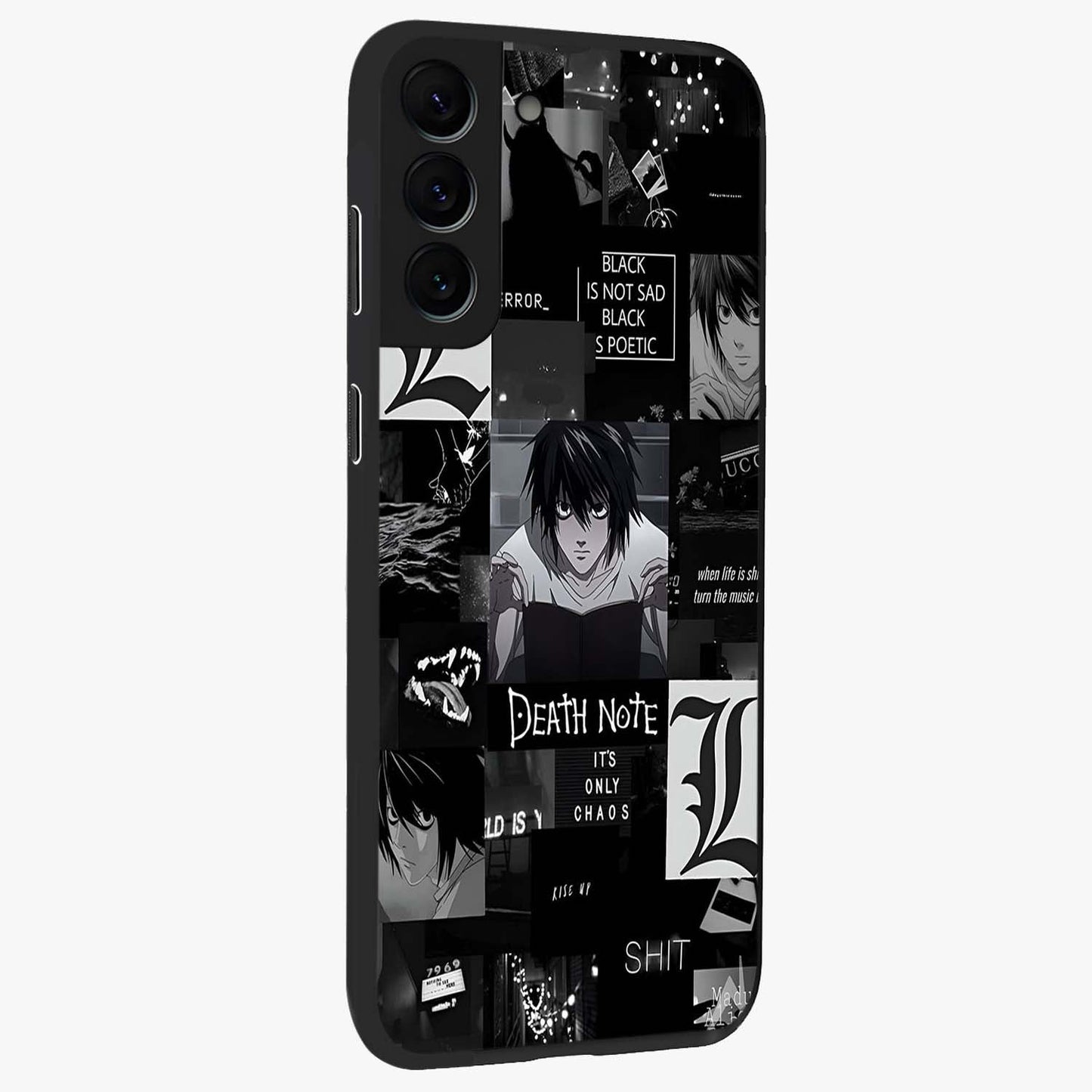 Midnight Chaos Mind Glass Case upright view showcasing expressive abstract artwork with bold dark theme.