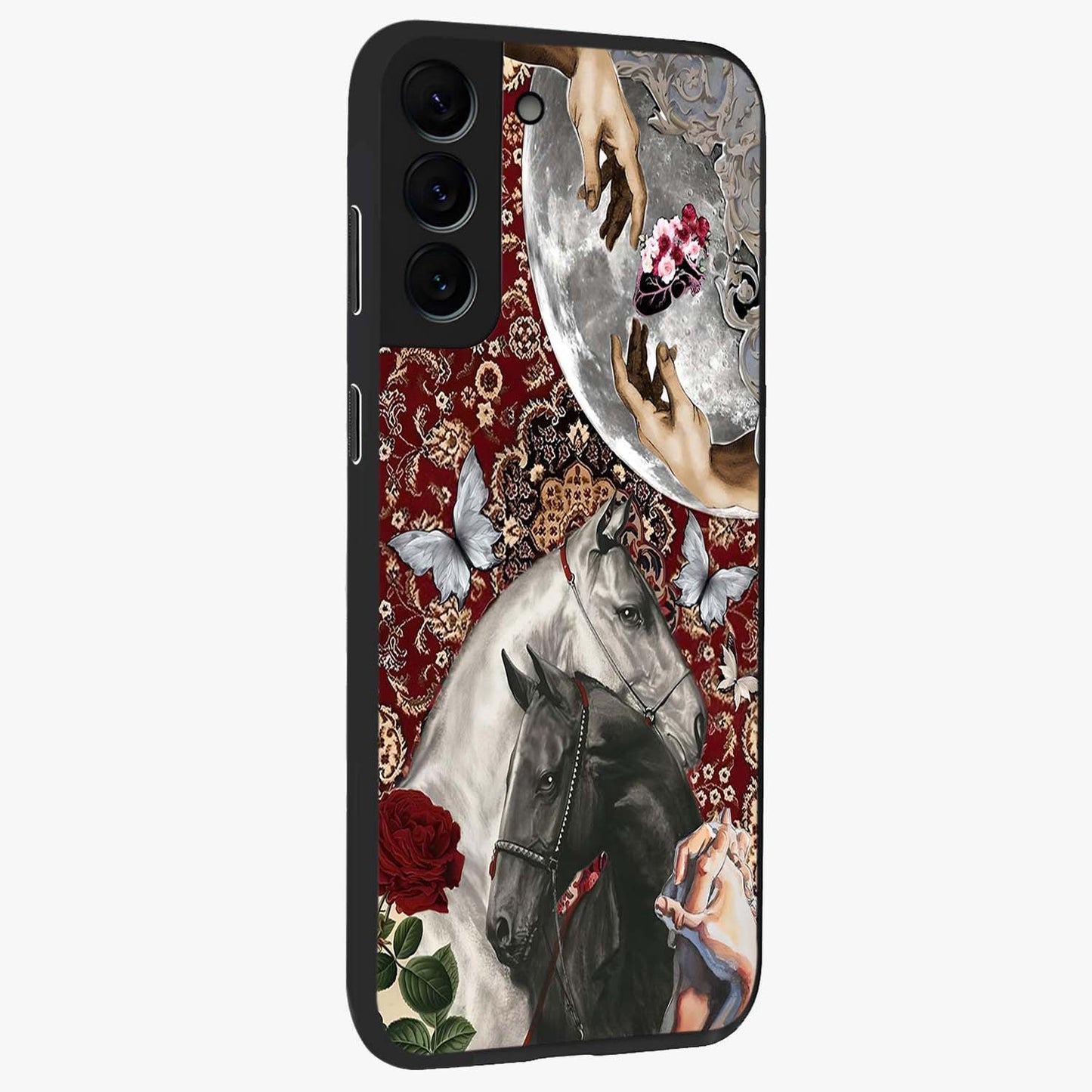 Moonlit Royal Stallion Glass Case upright view showcasing dramatic horse artwork with glowing moon themed design.