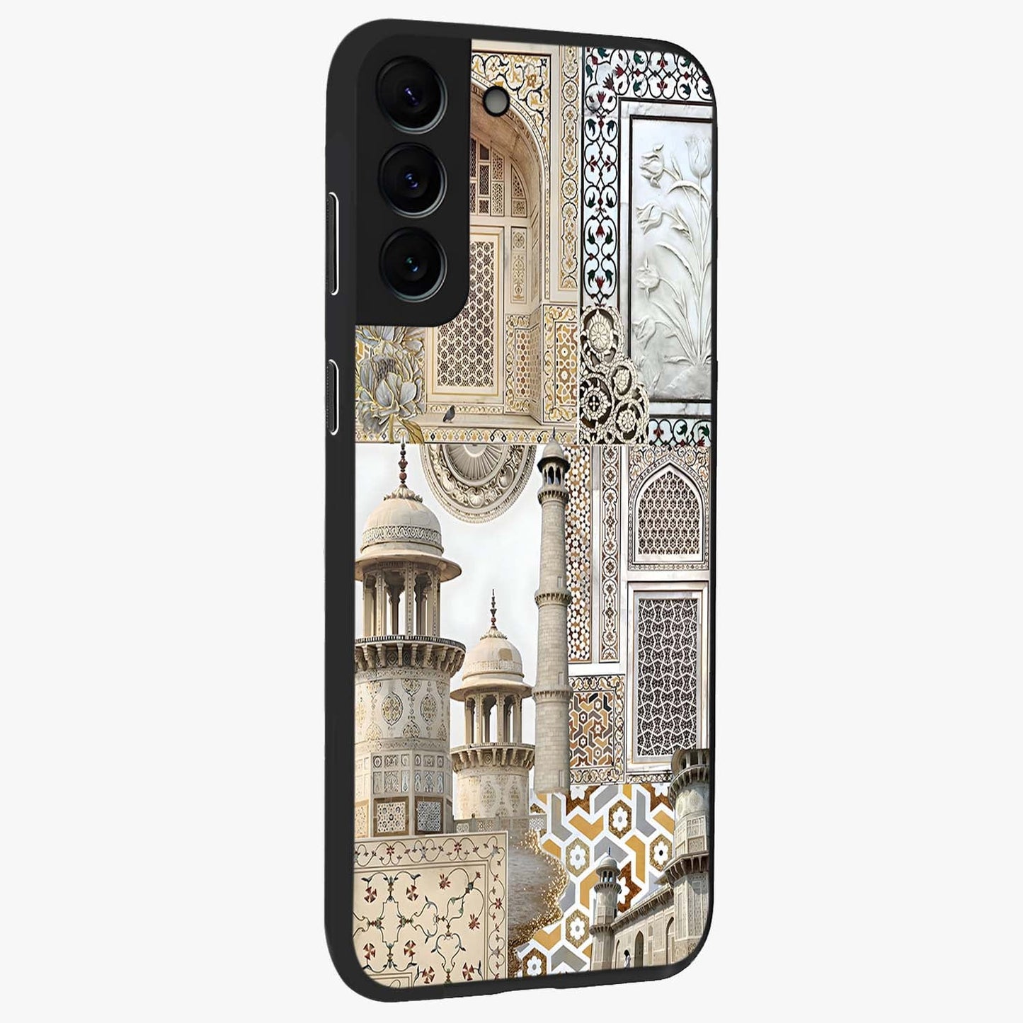 Mughal Marble Legacy Glass Case upright view showcasing ornate Mughal design with luxurious traditional theme.