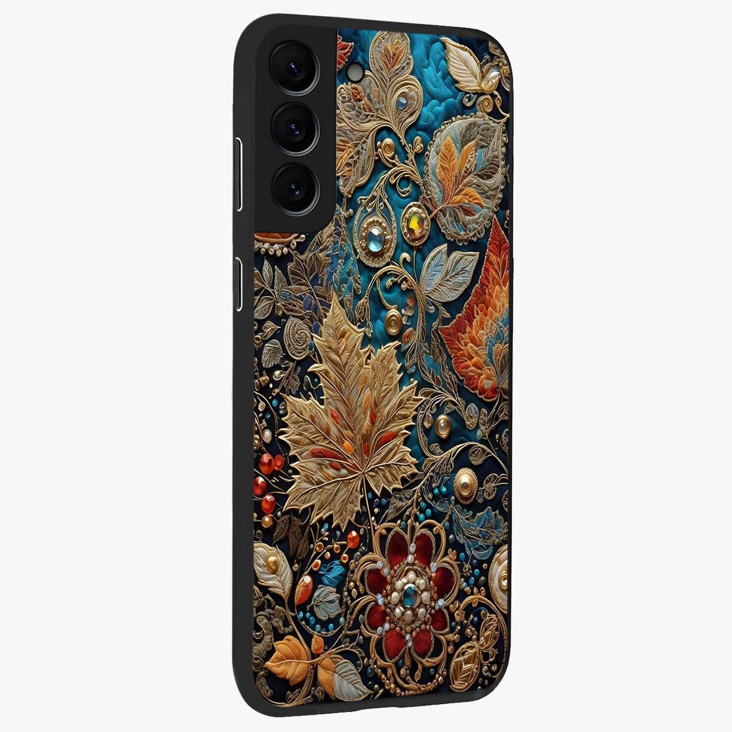 Royal Jewel Garden Glass Case upright view showcasing rich floral artwork with luxurious garden theme.