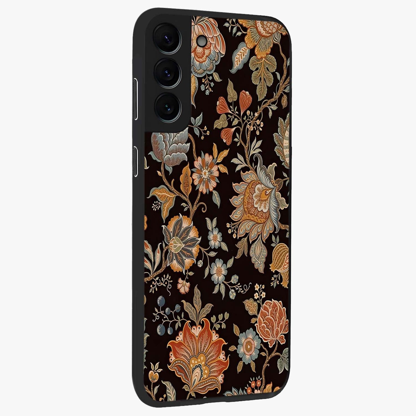 Vintage Floral Dream Glass Case upright view showcasing delicate floral artwork with timeless vintage theme.