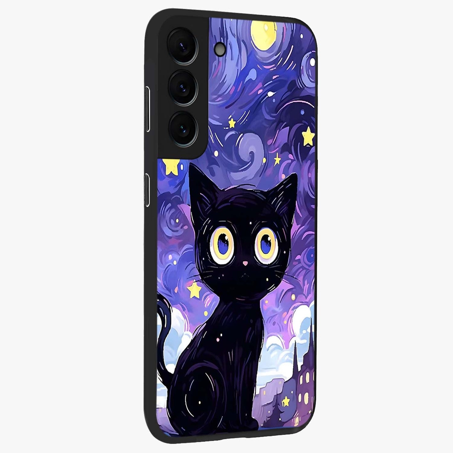Abstract Cat Art Glass Case upright view showcasing creative feline illustration and aesthetic artistic style.