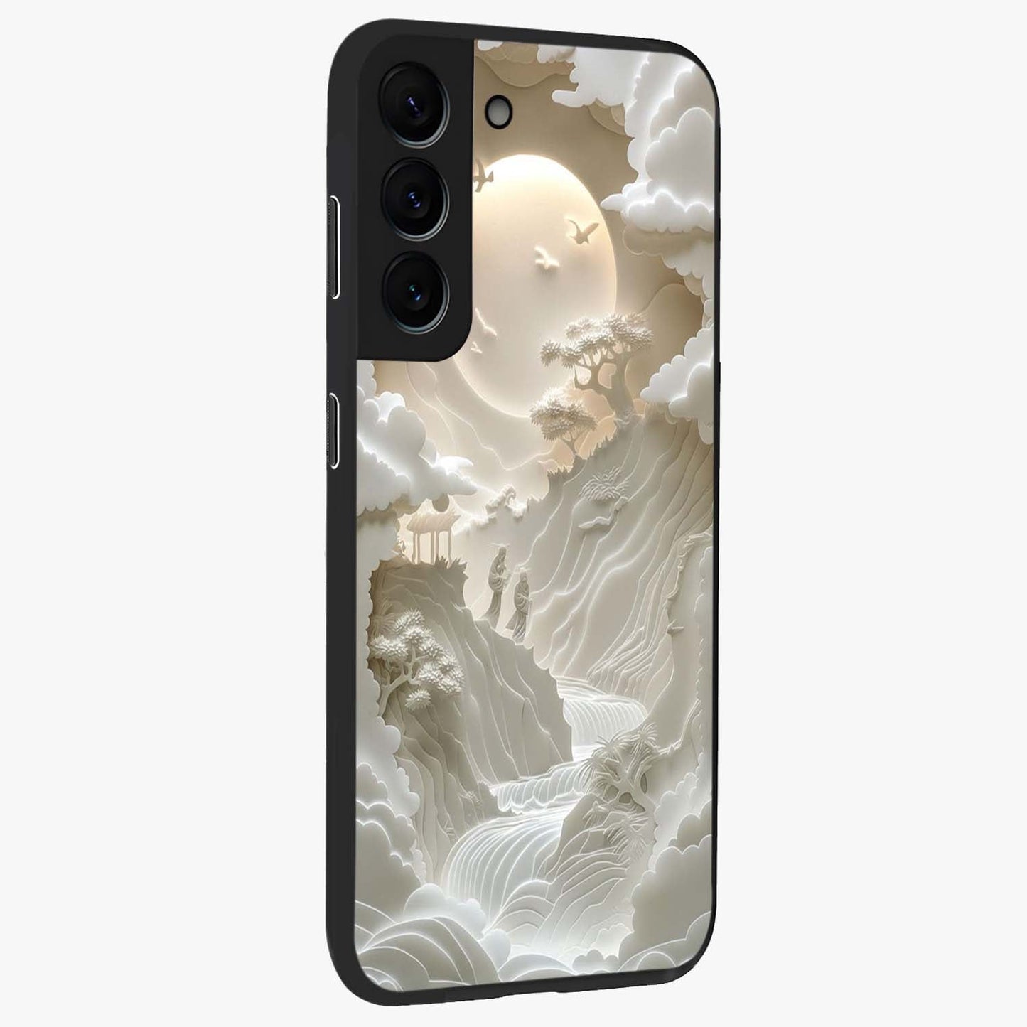 Celestial Origami Glass Case upright view showcasing creative origami artwork with modern celestial style.