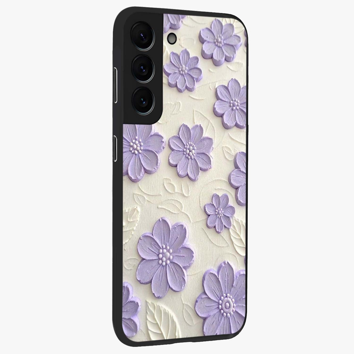 Floral Wall Art With Purple Flowers Glass Case upright view showcasing elegant purple flower artwork with decorative floral theme.