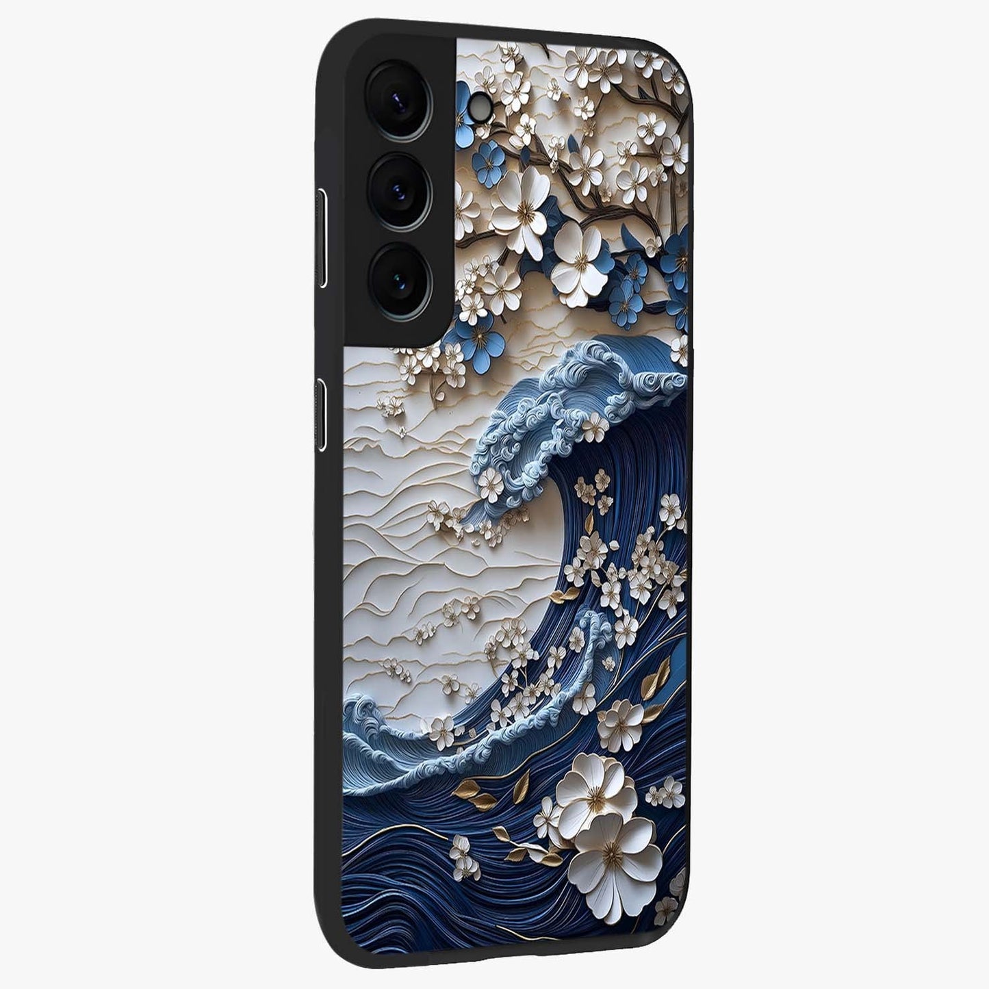 Floral Wave Origami Glass Case upright view showcasing creative floral origami artwork with artistic decorative theme.