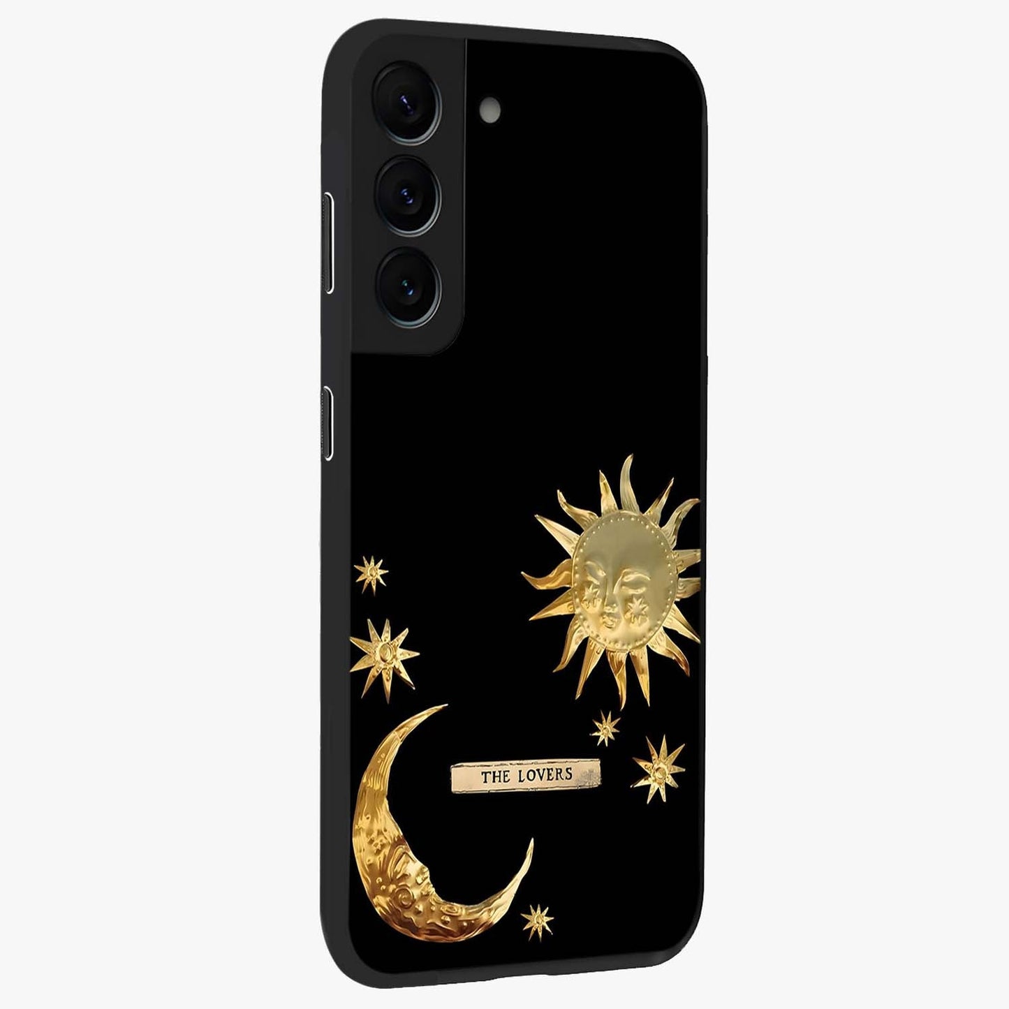 Gold Sun Blush Glass Case upright view showcasing glowing sun artwork with elegant celestial theme.