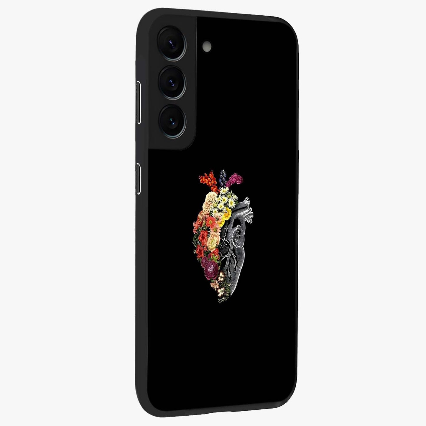 Heart With Flowers Glass Case upright view showcasing decorative heart and floral artwork with sweet romantic theme.