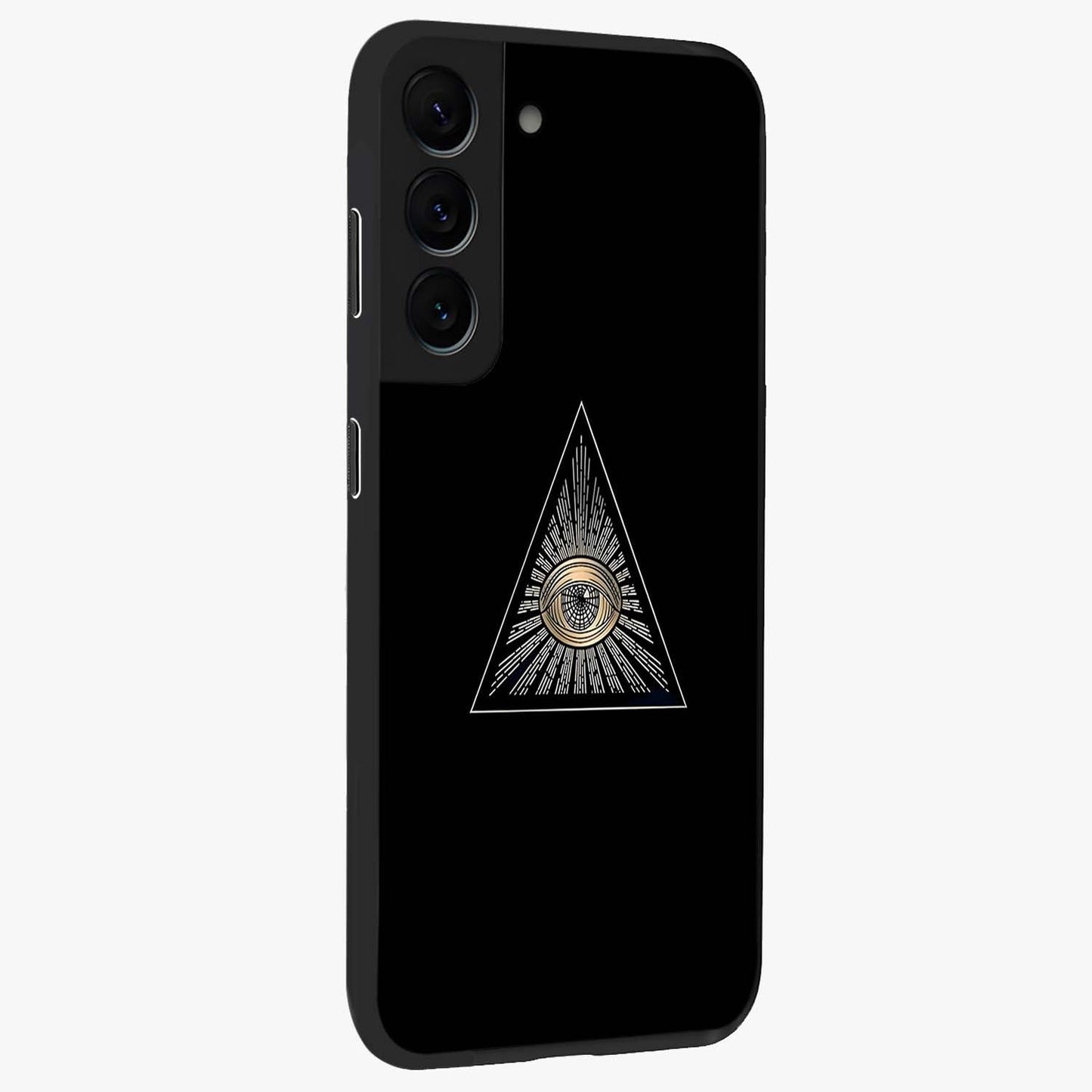 Illuminati Evil Glass Case upright view showcasing striking illuminati artwork with mysterious symbolic theme.