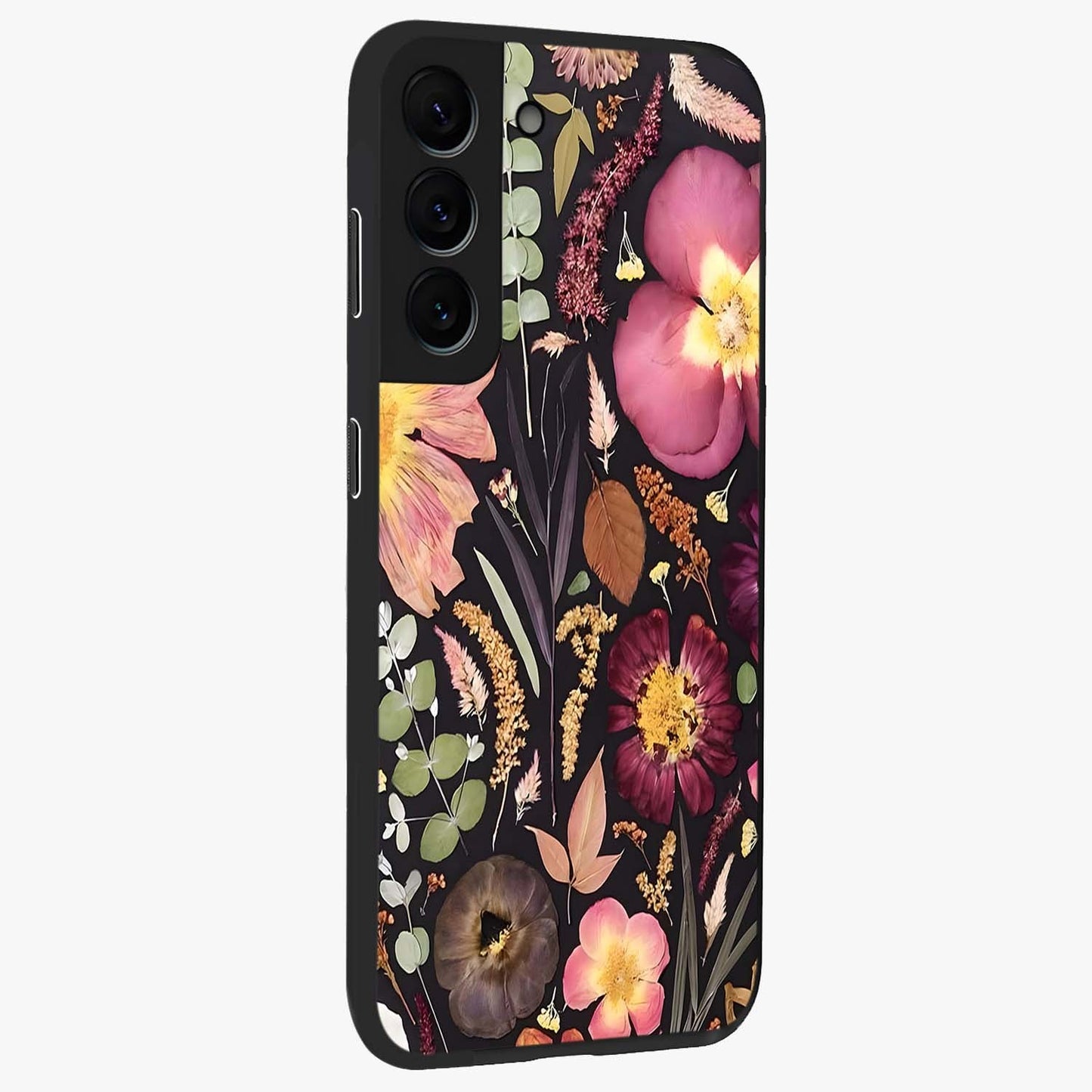 Petal Dream Tapestry Glass Case upright view showcasing detailed floral tapestry artwork with artistic nature theme.