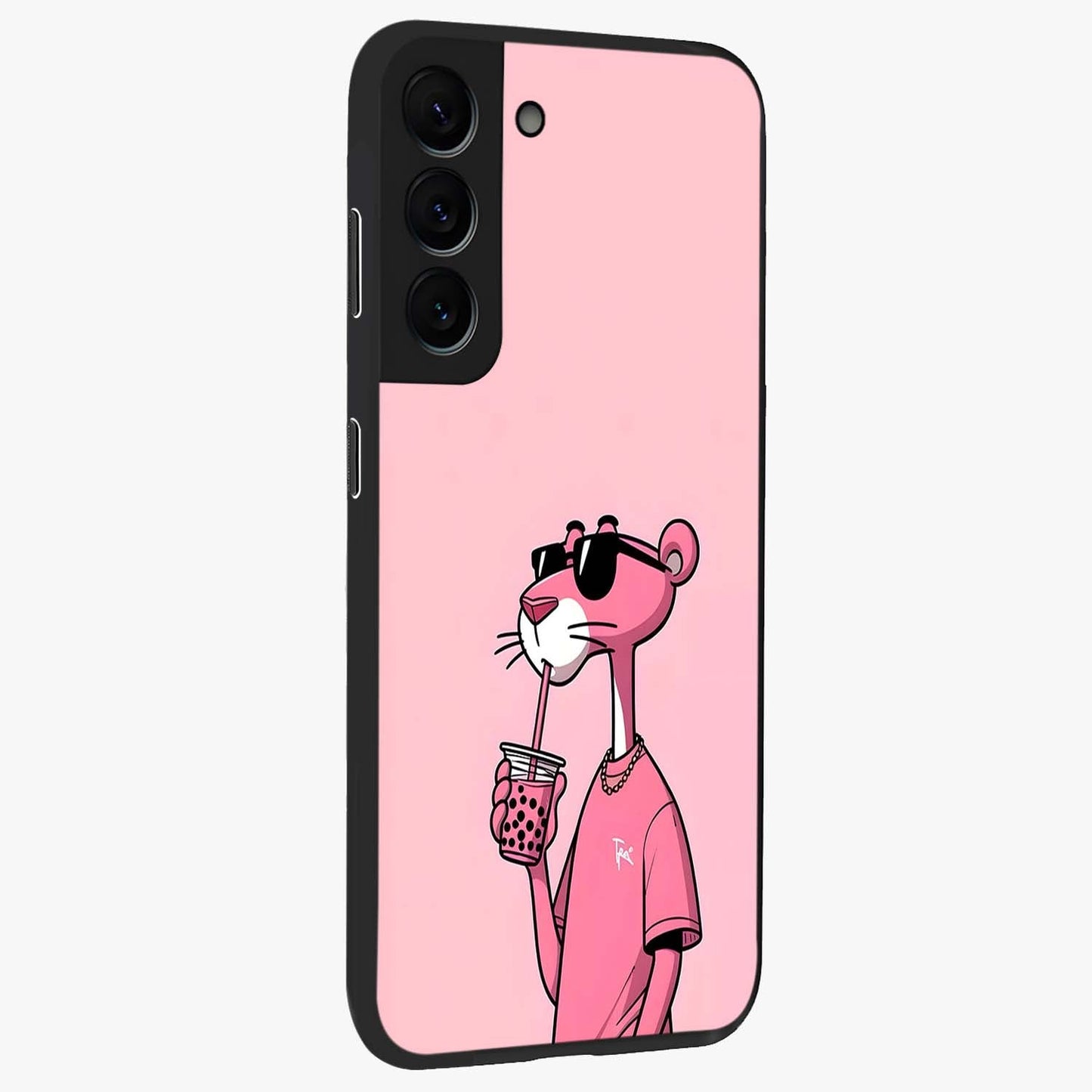 Pink Panther Glass Case upright view showcasing fun animated artwork with stylish retro cartoon theme.