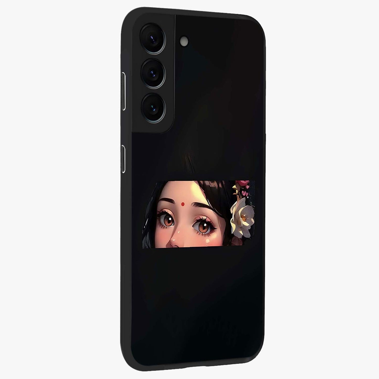 Radha Divine Embrace Glass Case upright view showcasing sacred Radha themed artwork with peaceful devotional style.