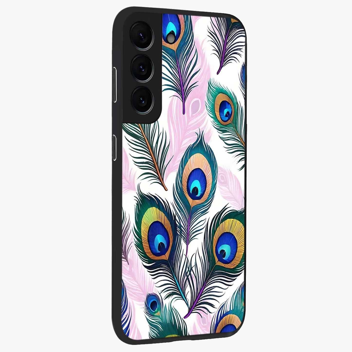 Royal Peacock Feathers Glass Case upright view showcasing elegant peacock feather artwork with decorative royal theme.