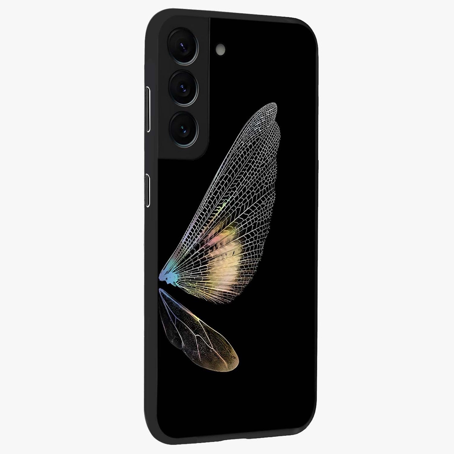 Whispers Of Wings Glass Case upright view showcasing elegant wing artwork with light airy theme.