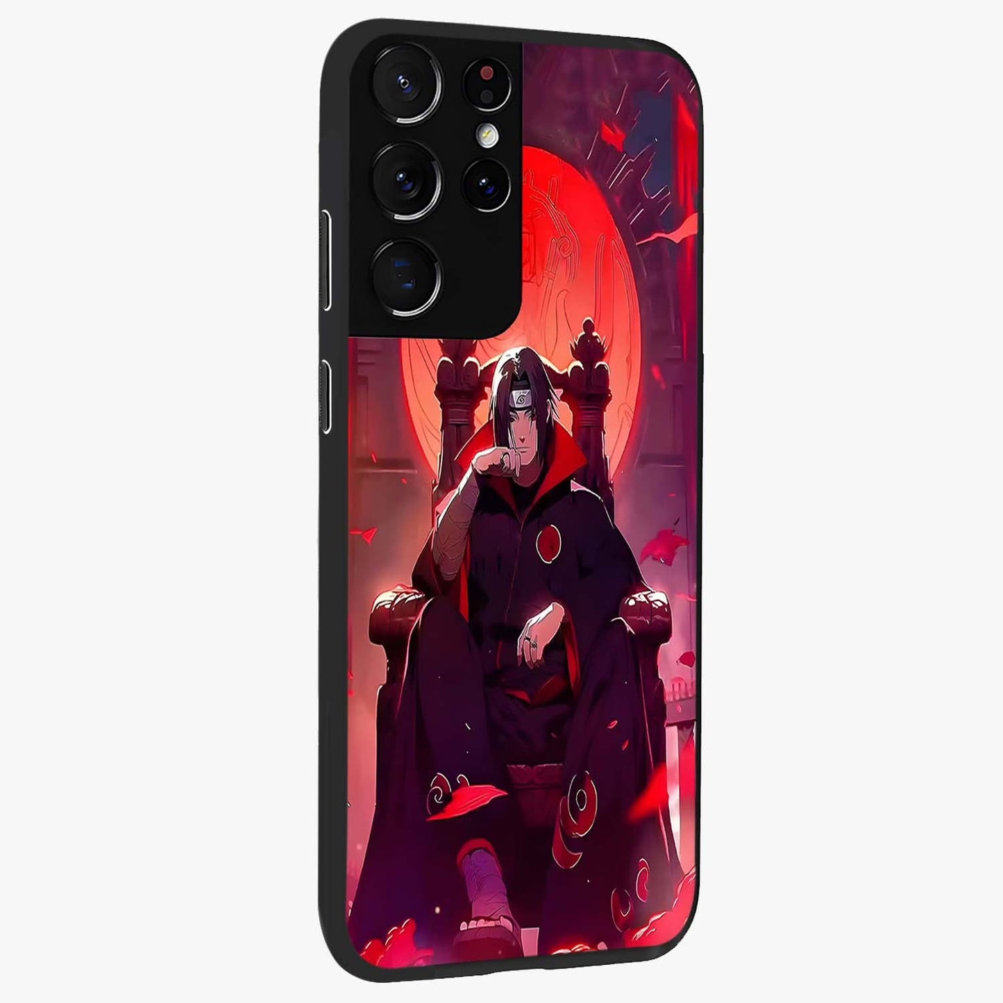 Blood Moon Sovereign Glass Case upright view showcasing powerful moon inspired artwork with cosmic aesthetic style.
