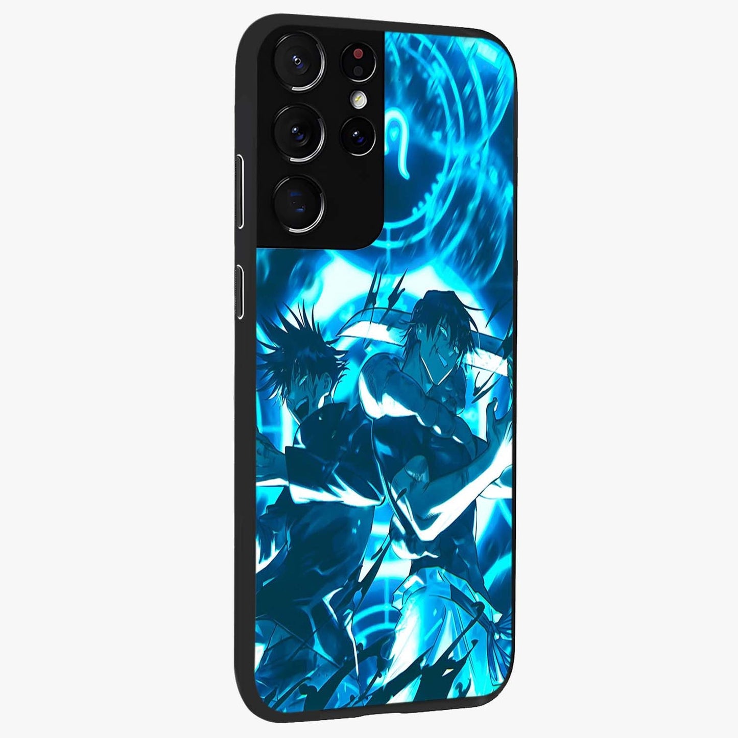Cursed Energy Clash Glass Case upright view showcasing dramatic clash artwork with bold supernatural theme.