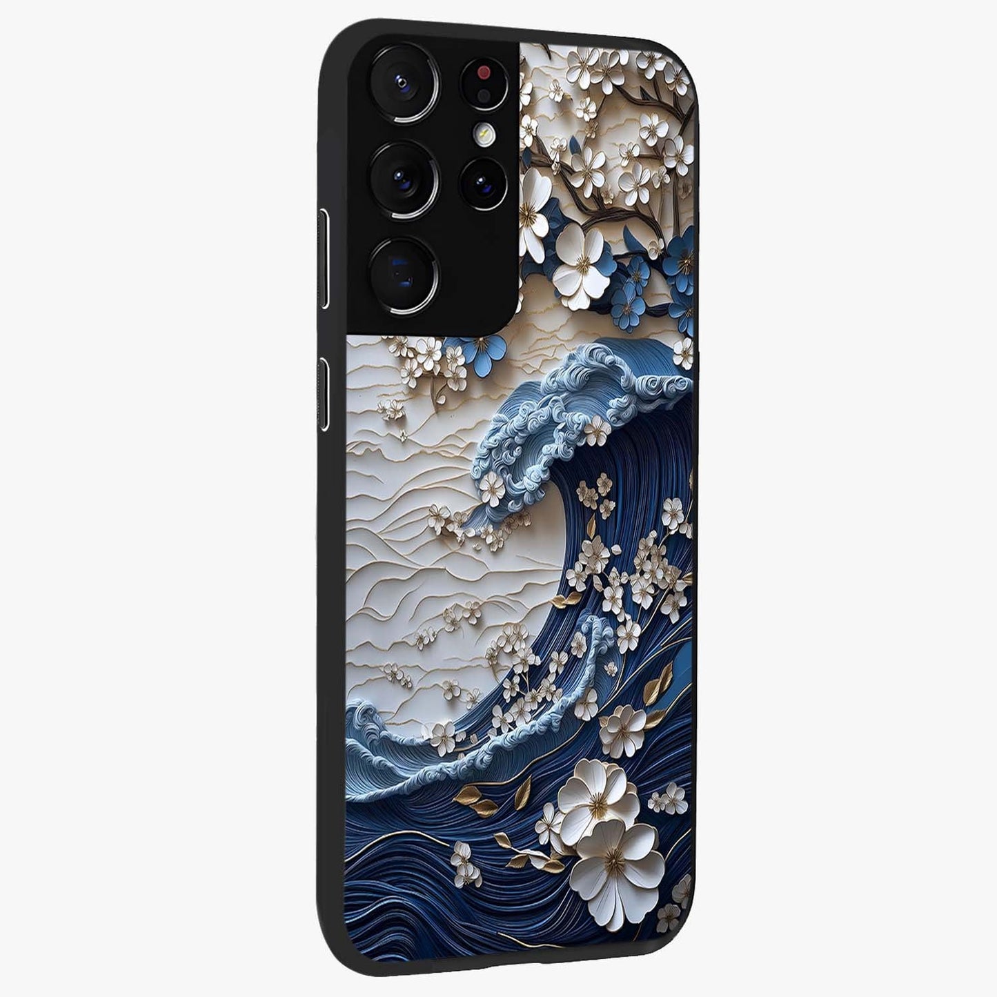 Floral Wave Origami Glass Case upright view showcasing creative floral origami artwork with artistic decorative theme.