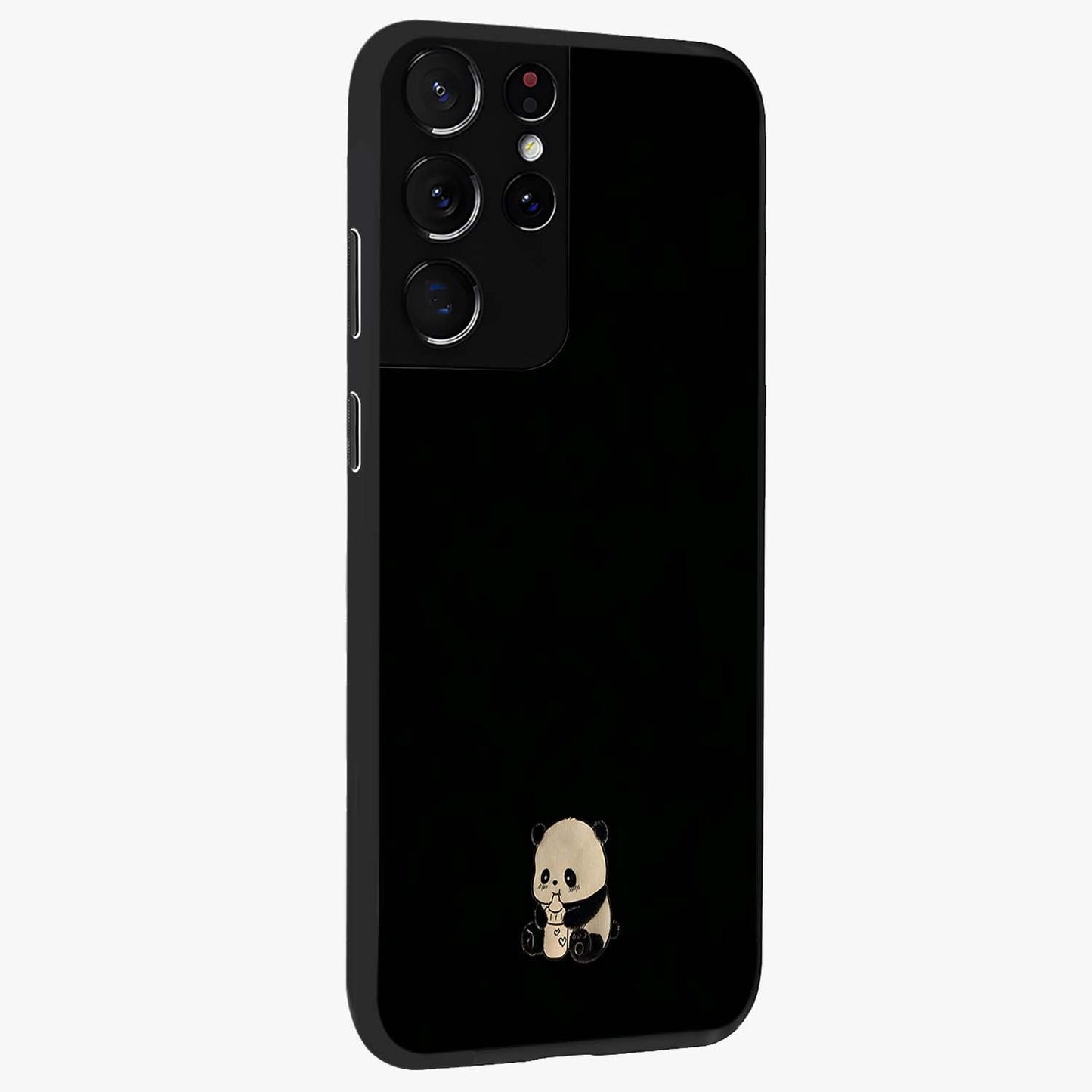 Midnight Panda Love Glass Case upright view showcasing charming panda artwork with playful romantic theme.