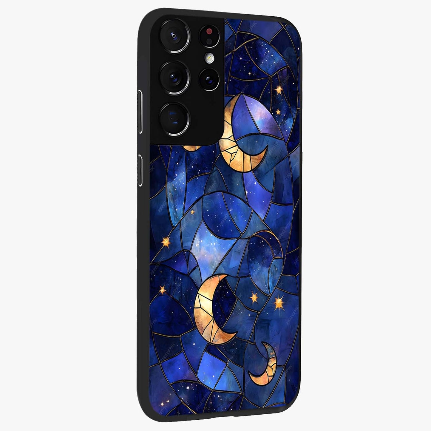 Starlit Sky Tapestry Glass Case upright view showcasing elegant starry sky artwork with cosmic decorative theme.
