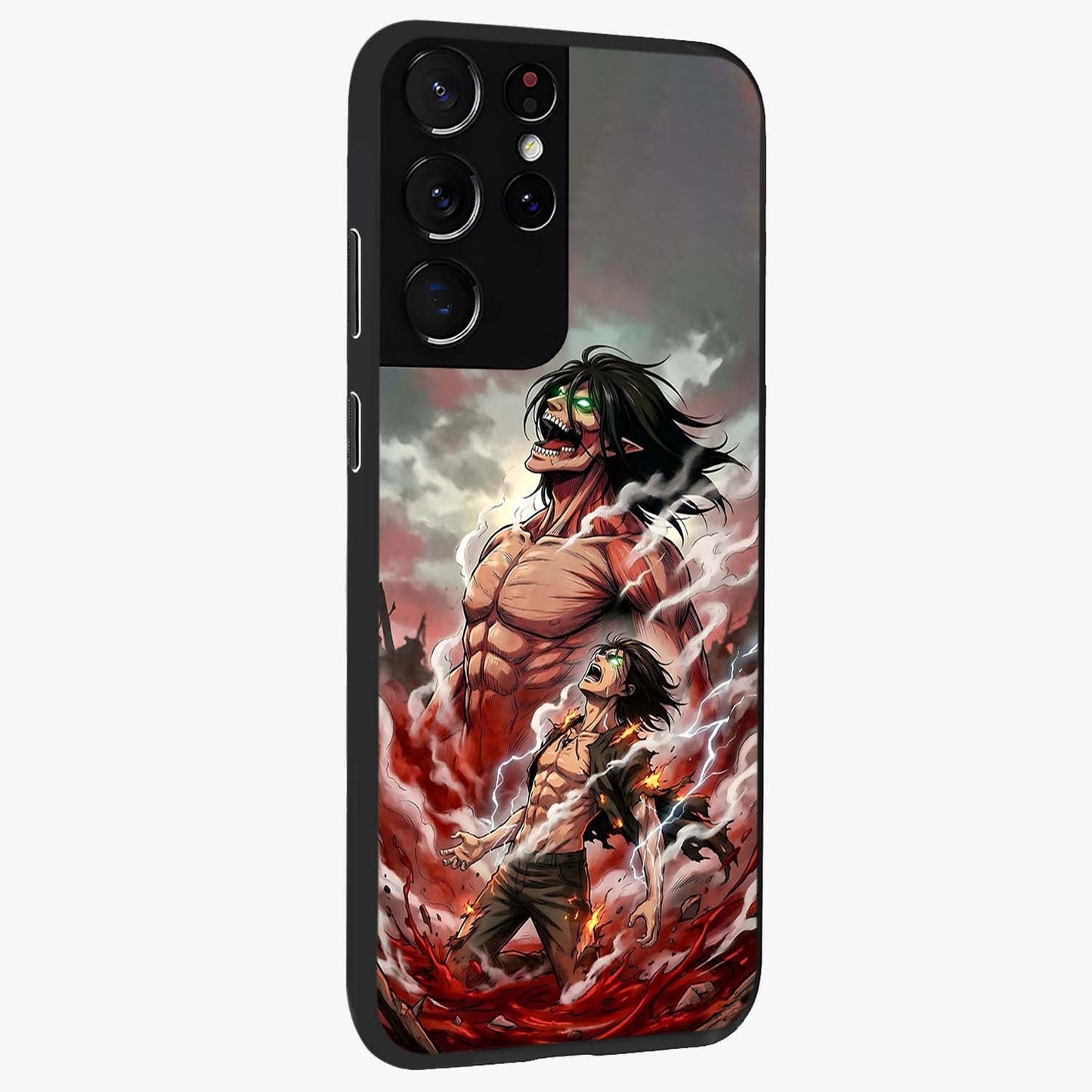 Titan Awakening Fury Glass Case upright view showcasing intense titan artwork with epic fantasy theme.