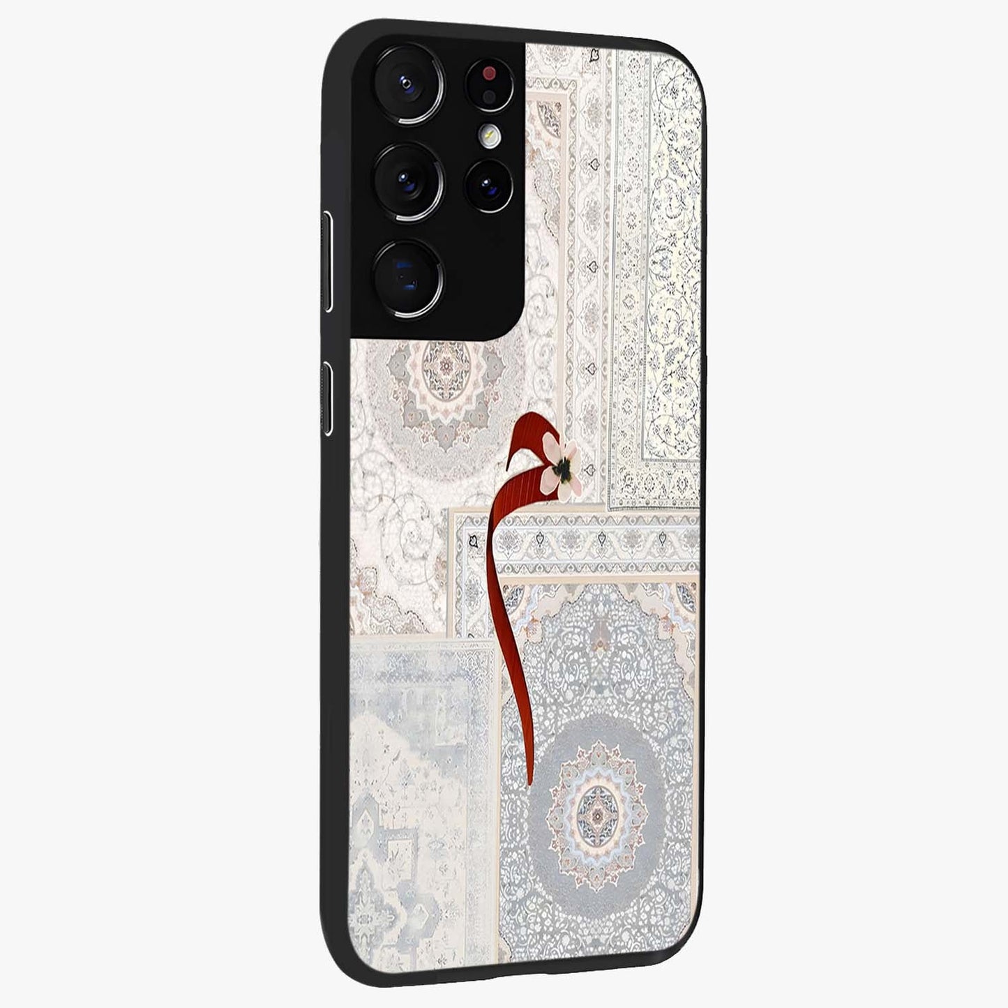 White Aesthetic Bow Glass Case upright view showcasing delicate ribbon bow artwork with cute minimalist theme.