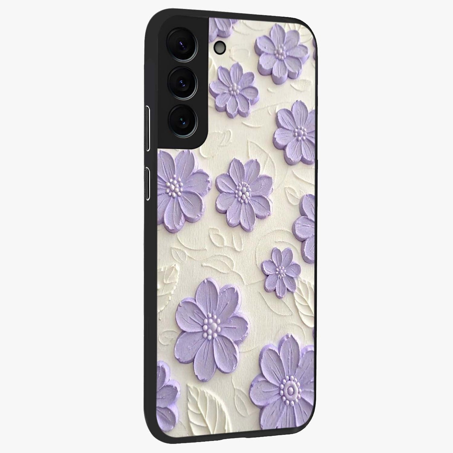 Floral Wall Art With Purple Flowers Glass Case upright view showcasing elegant purple flower artwork with decorative floral theme.