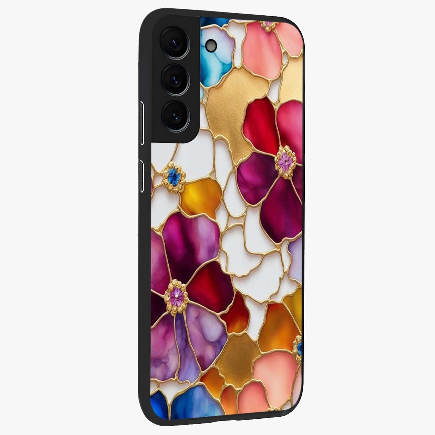 Marble Flower Pattern Glass Case upright view showcasing decorative marble flower artwork with refined style.