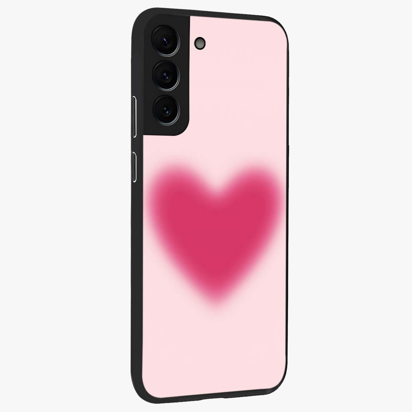 Pink Aura Heart Glass Case upright view showcasing romantic heart artwork with soft pastel theme.