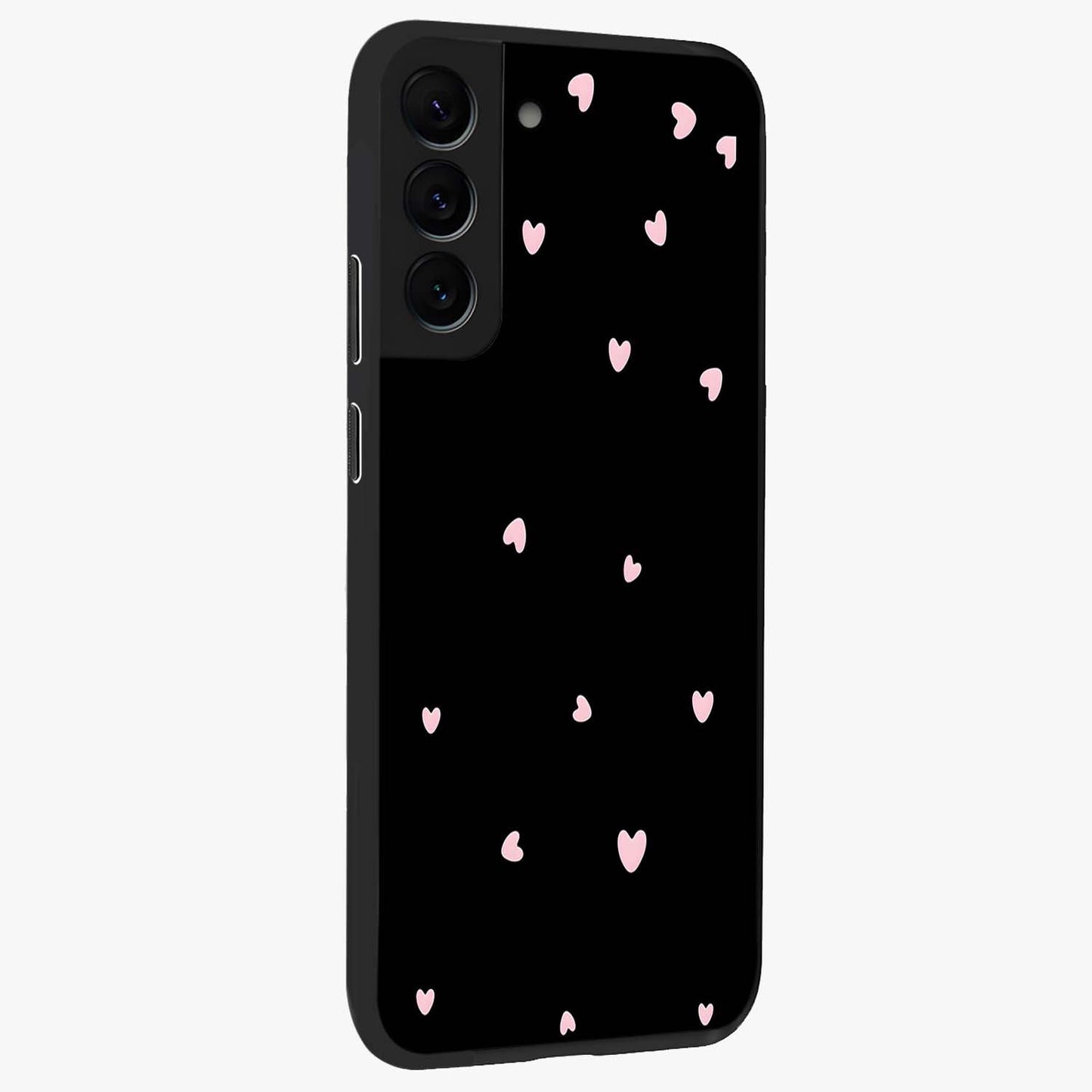 Pink Love Drops Glass Case upright view showcasing charming heart drop artwork with romantic playful theme.