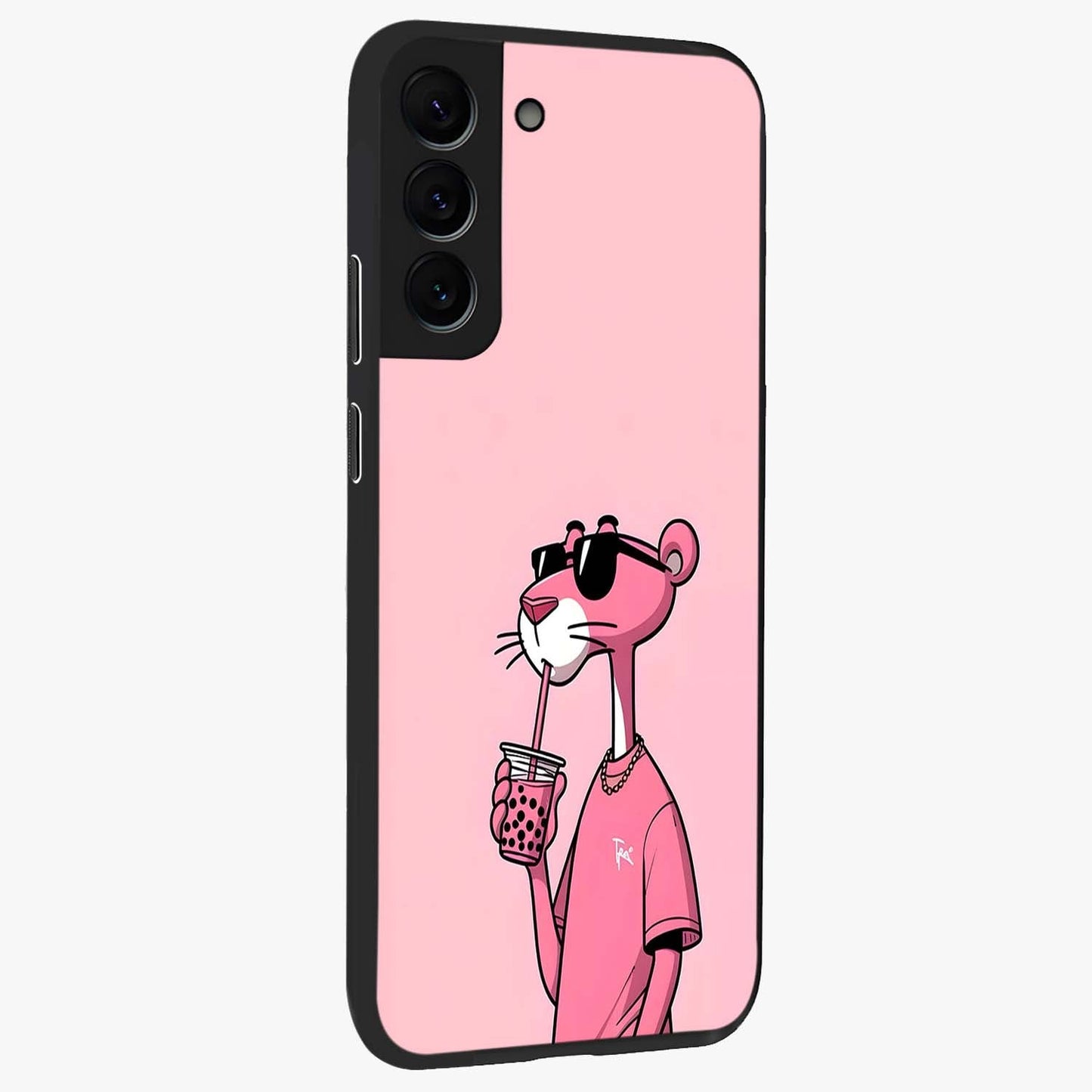 Pink Panther Glass Case upright view showcasing fun animated artwork with stylish retro cartoon theme.