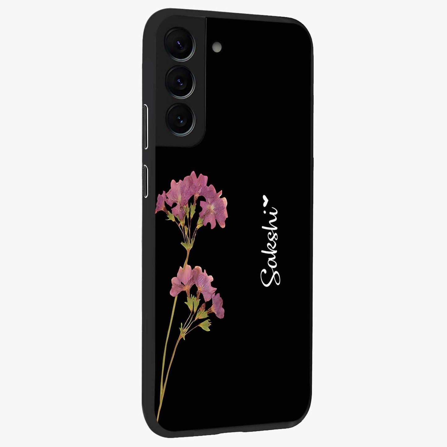 Riching Lavender Flower Custom Name Glass Case upright view showcasing elegant lavender floral artwork with personalized aesthetic.