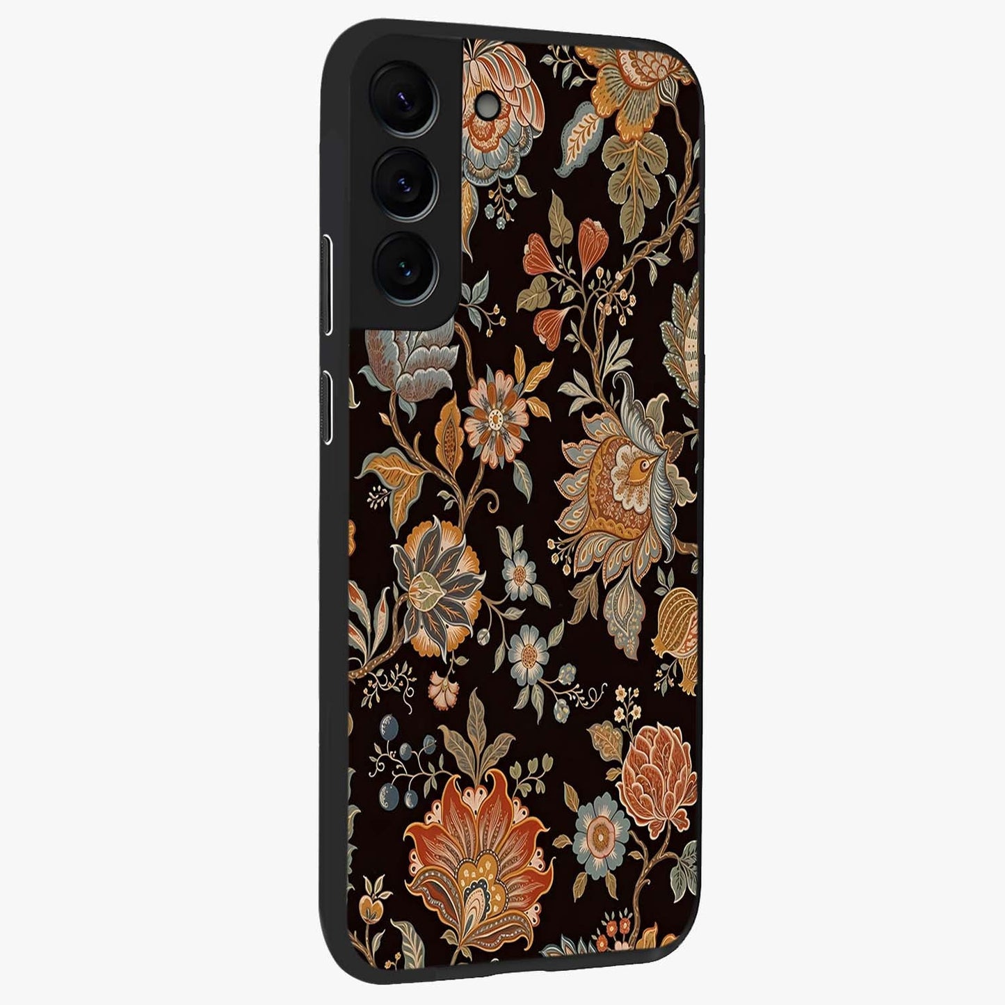 Vintage Floral Dream Glass Case upright view showcasing delicate floral artwork with timeless vintage theme.