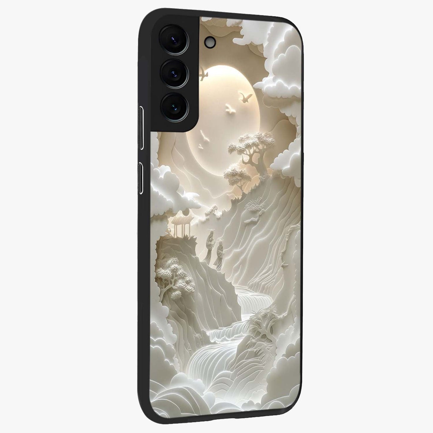 Celestial Origami Glass Case upright view showcasing creative origami artwork with modern celestial style.