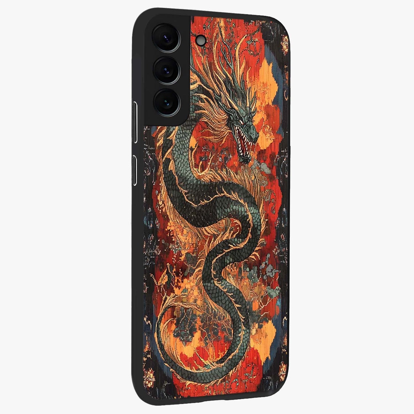 Inferno Dragon Soul Glass Case upright view showcasing intense dragon artwork with fantasy fire theme.