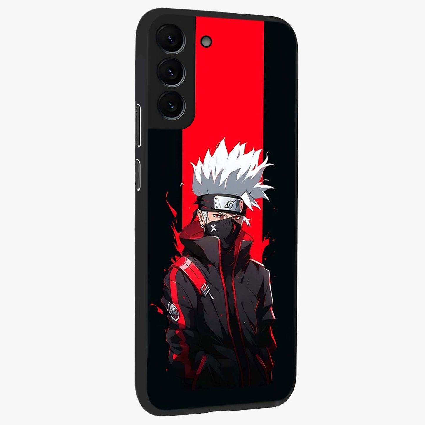 Kakashi Scarlet Shadow Glass Case upright view showcasing intense anime ninja artwork with dark action theme.