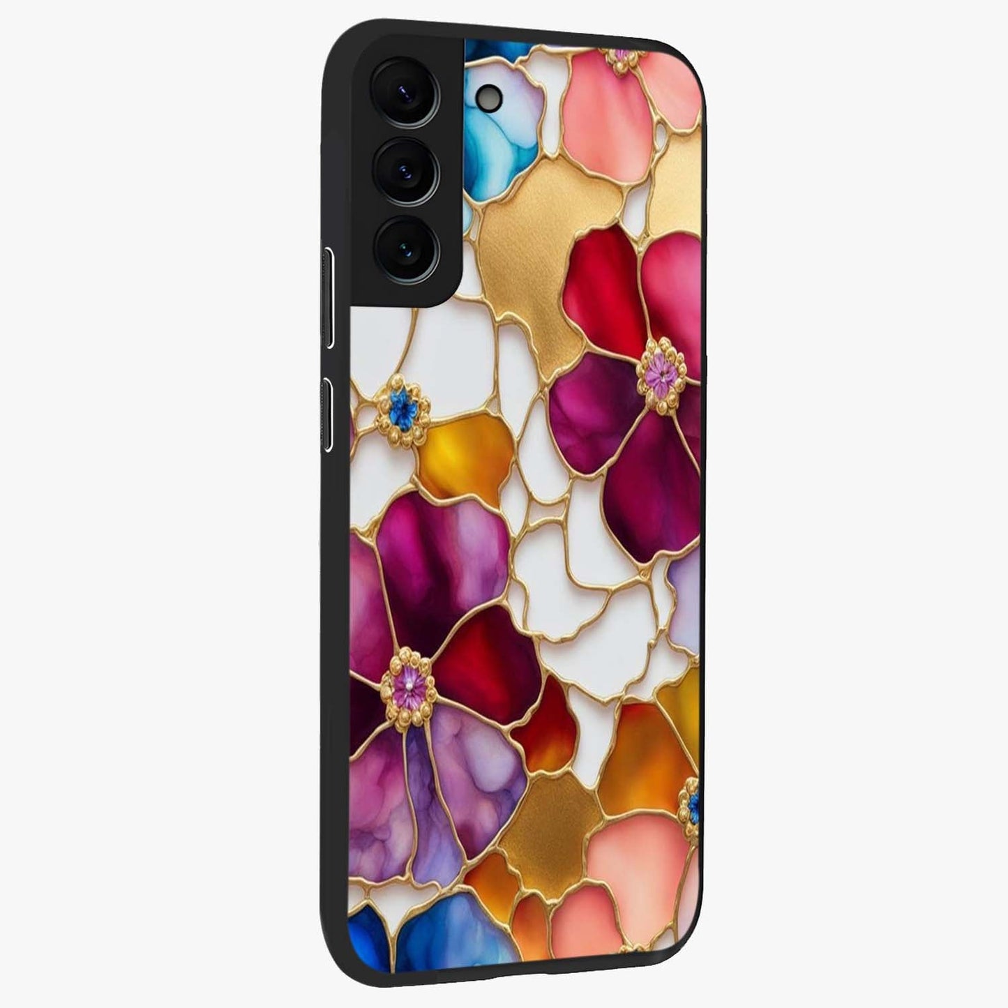 Marble Flower Pattern Glass Case upright view showcasing decorative marble flower artwork with refined style.