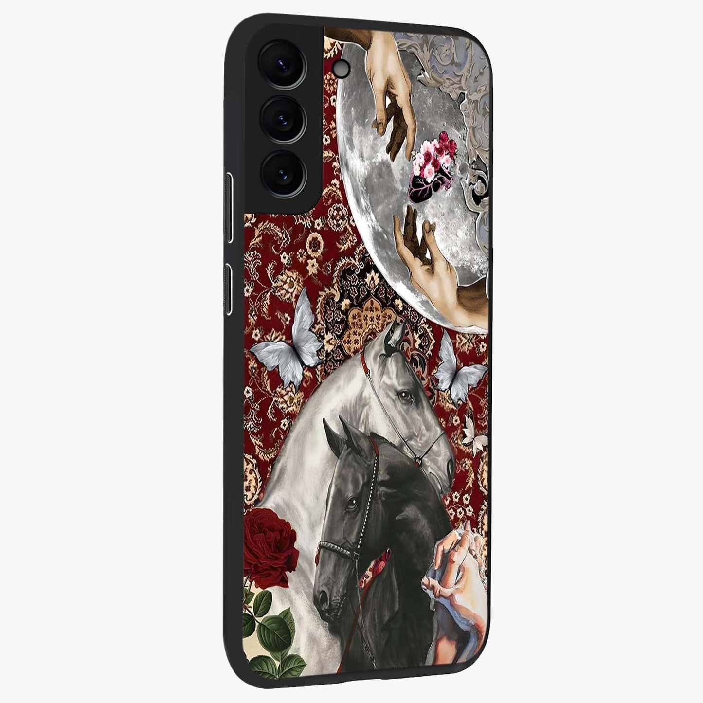 Moonlit Royal Stallion Glass Case upright view showcasing dramatic horse artwork with glowing moon themed design.