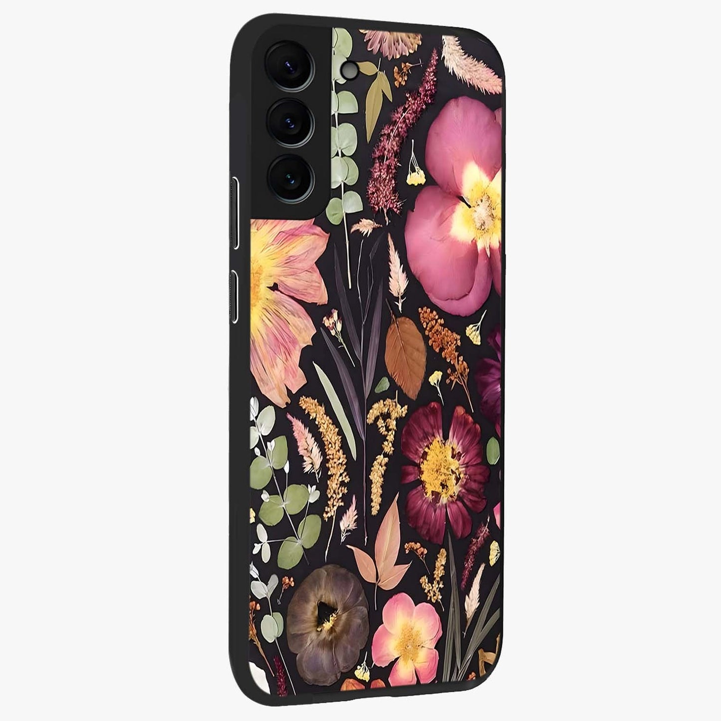 Petal Dream Tapestry Glass Case upright view showcasing detailed floral tapestry artwork with artistic nature theme.