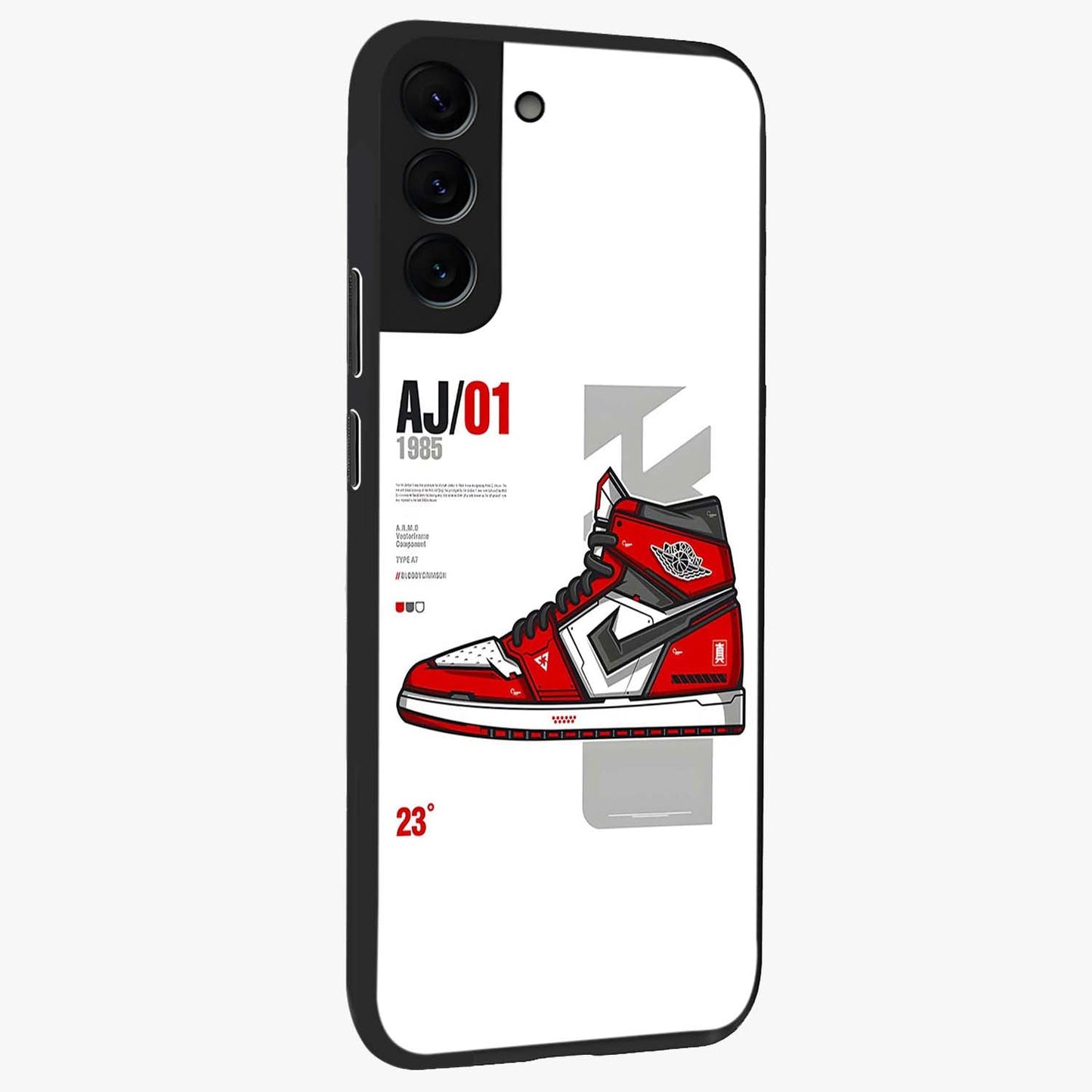 Retro Sneaker Blueprint Glass Case upright view showcasing stylish sneaker illustration with vintage streetwear theme.
