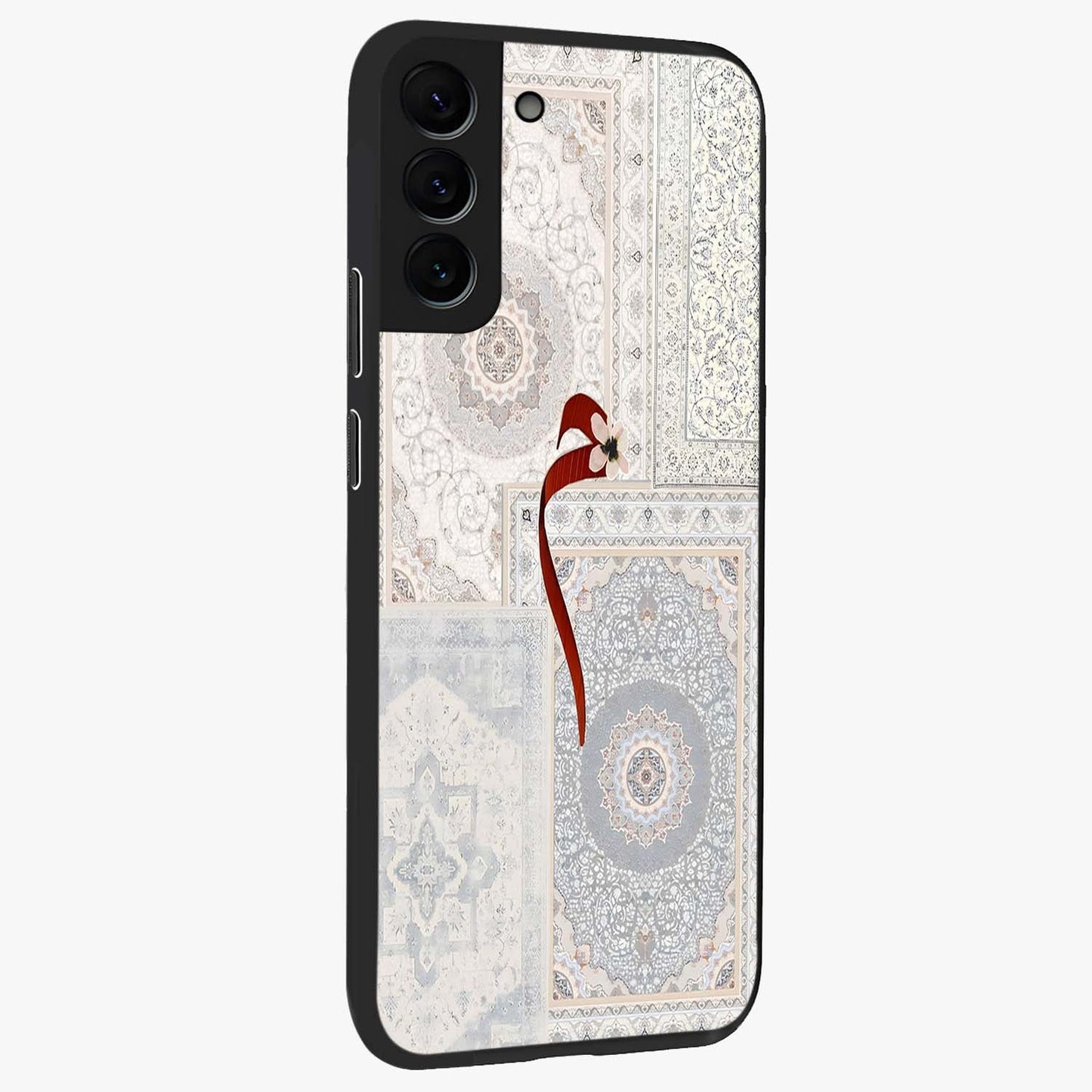 White Aesthetic Bow Glass Case upright view showcasing delicate ribbon bow artwork with cute minimalist theme.